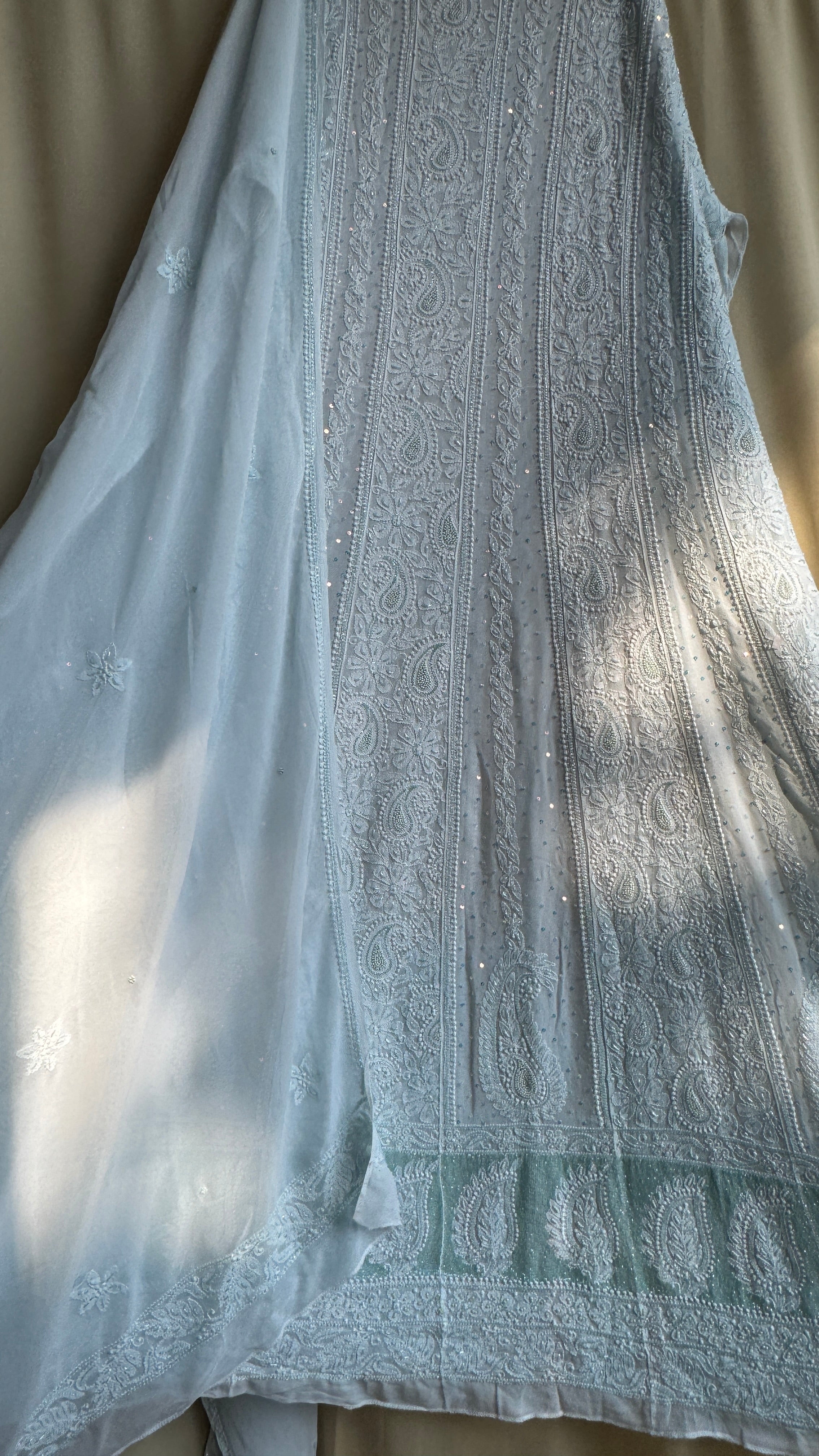 Viscose Anarkali - Semi Stitched - Pearl Work -Light Blue