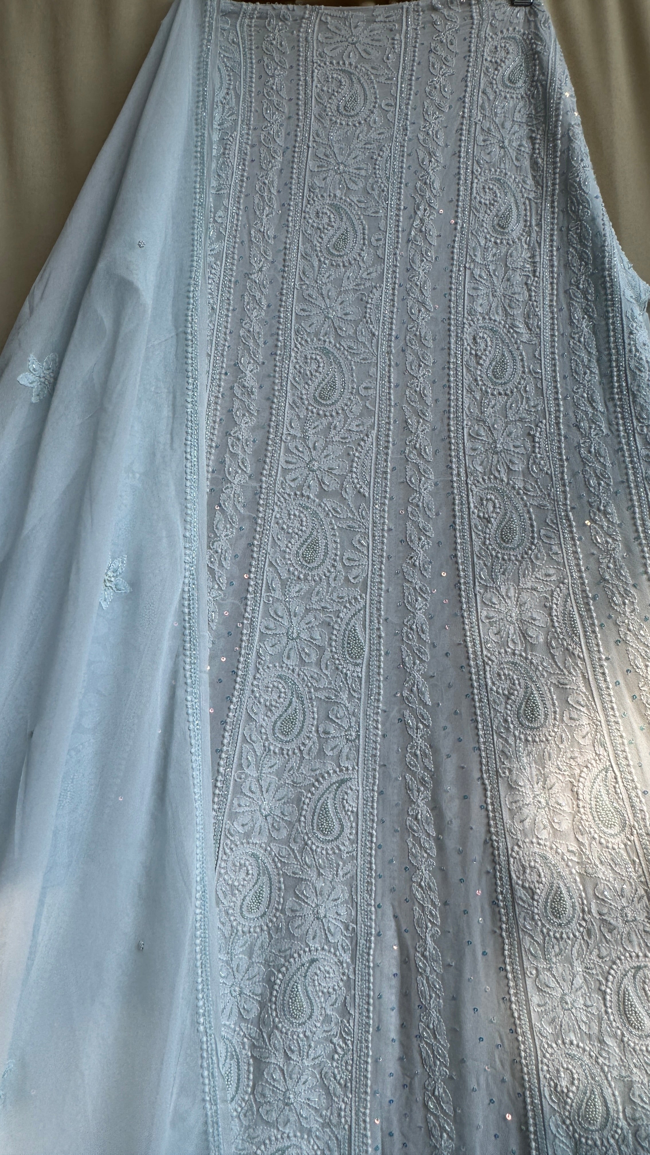 Viscose Anarkali - Semi Stitched - Pearl Work -Light Blue