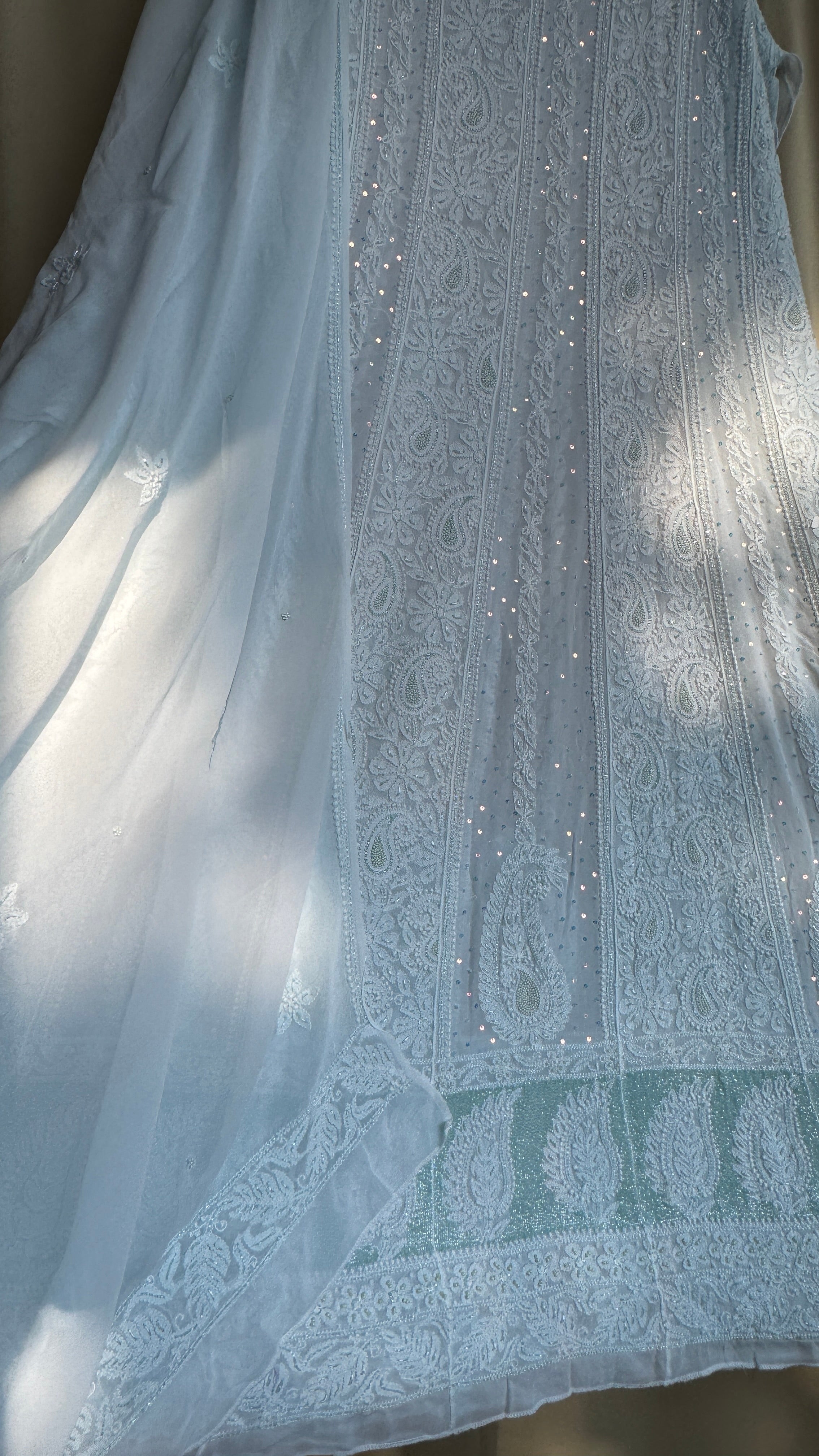 Viscose Anarkali - Semi Stitched - Pearl Work -Light Blue