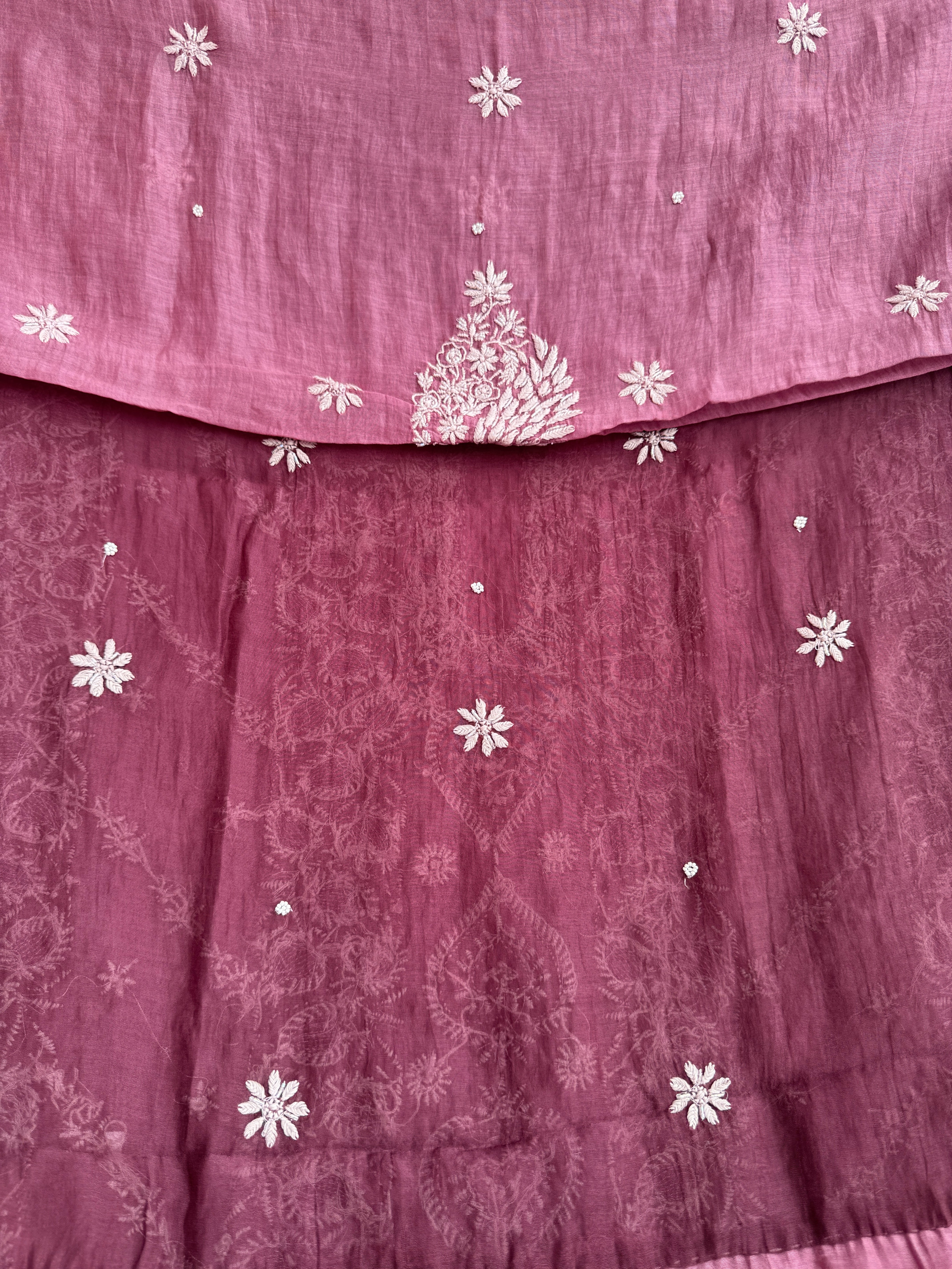 Mul Chanderi Chikankari - Heavy Unstitched Set - Plum Purple Ombre ARIAA CHIKANKARI 
