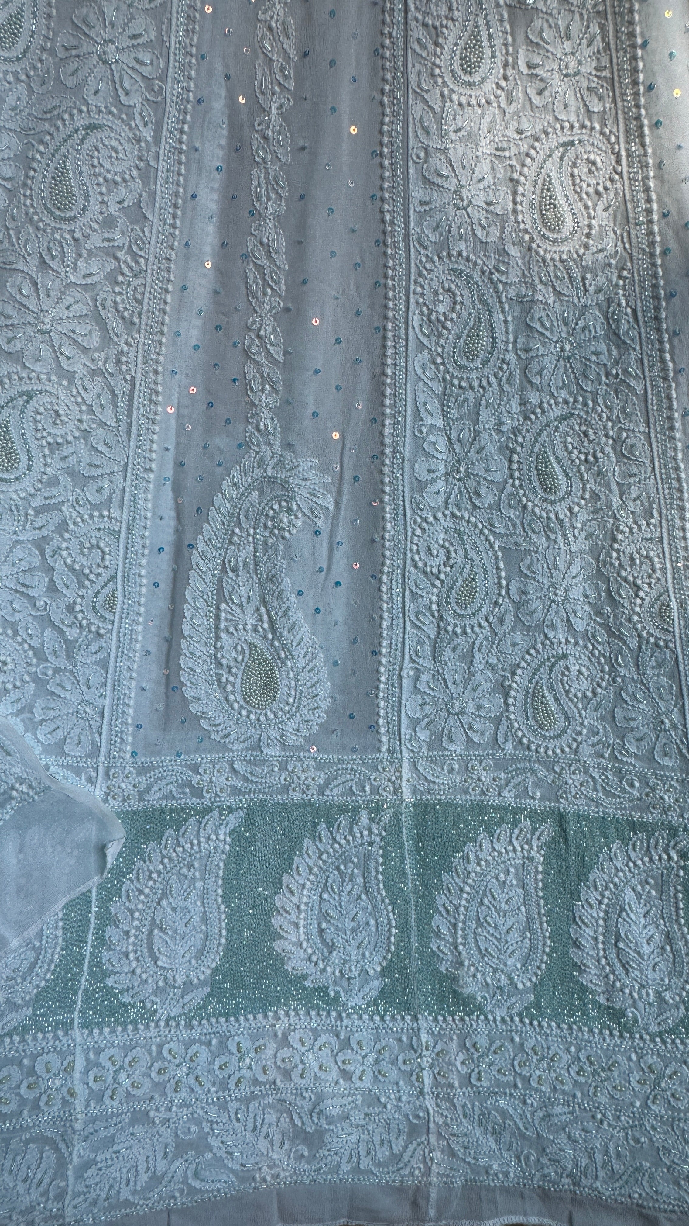 Viscose Anarkali - Semi Stitched - Pearl Work -Light Blue