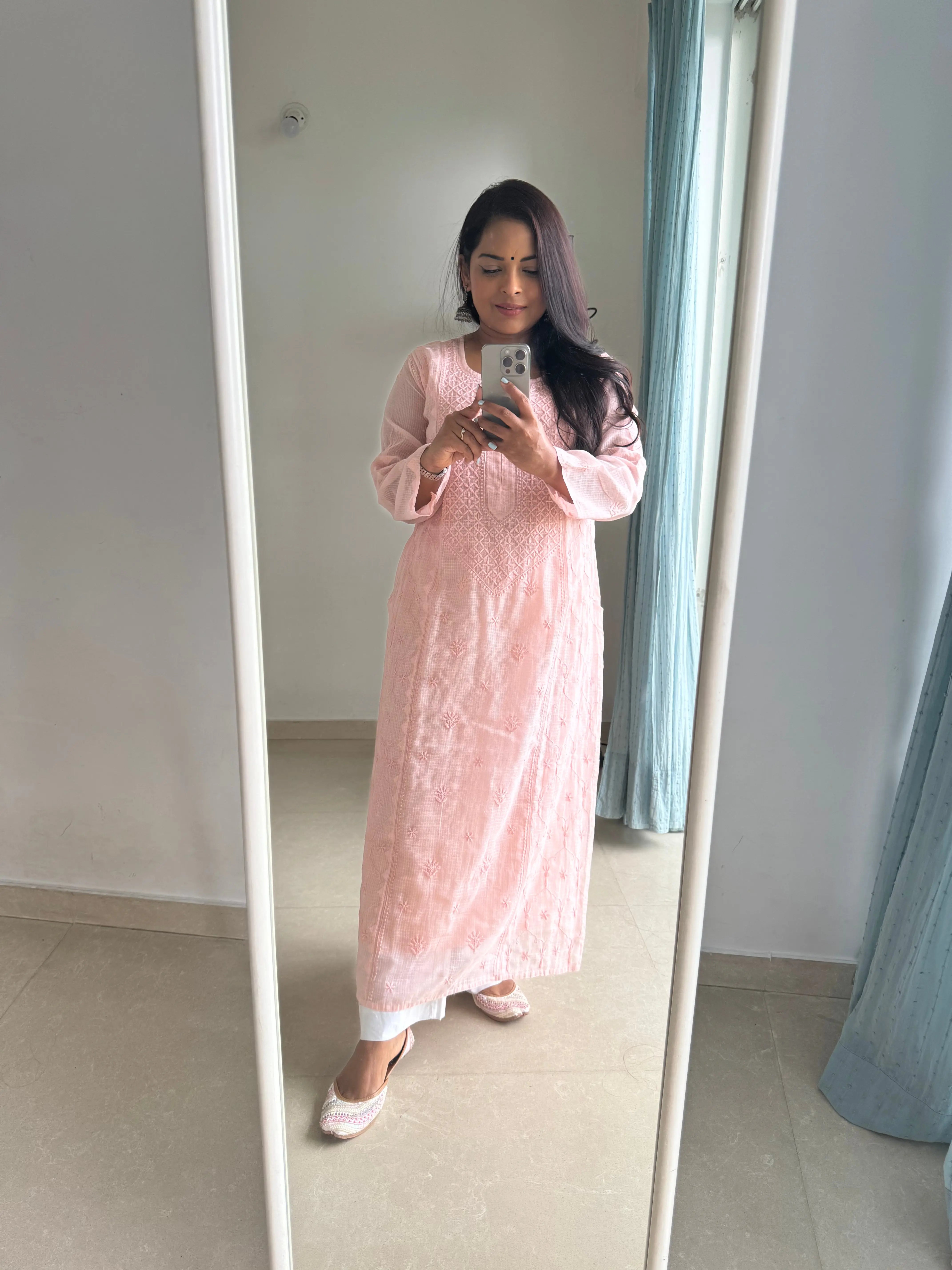 Kota Soft Cotton Chikankari Kurti - Pale Pink ARIAA CHIKANKARI 