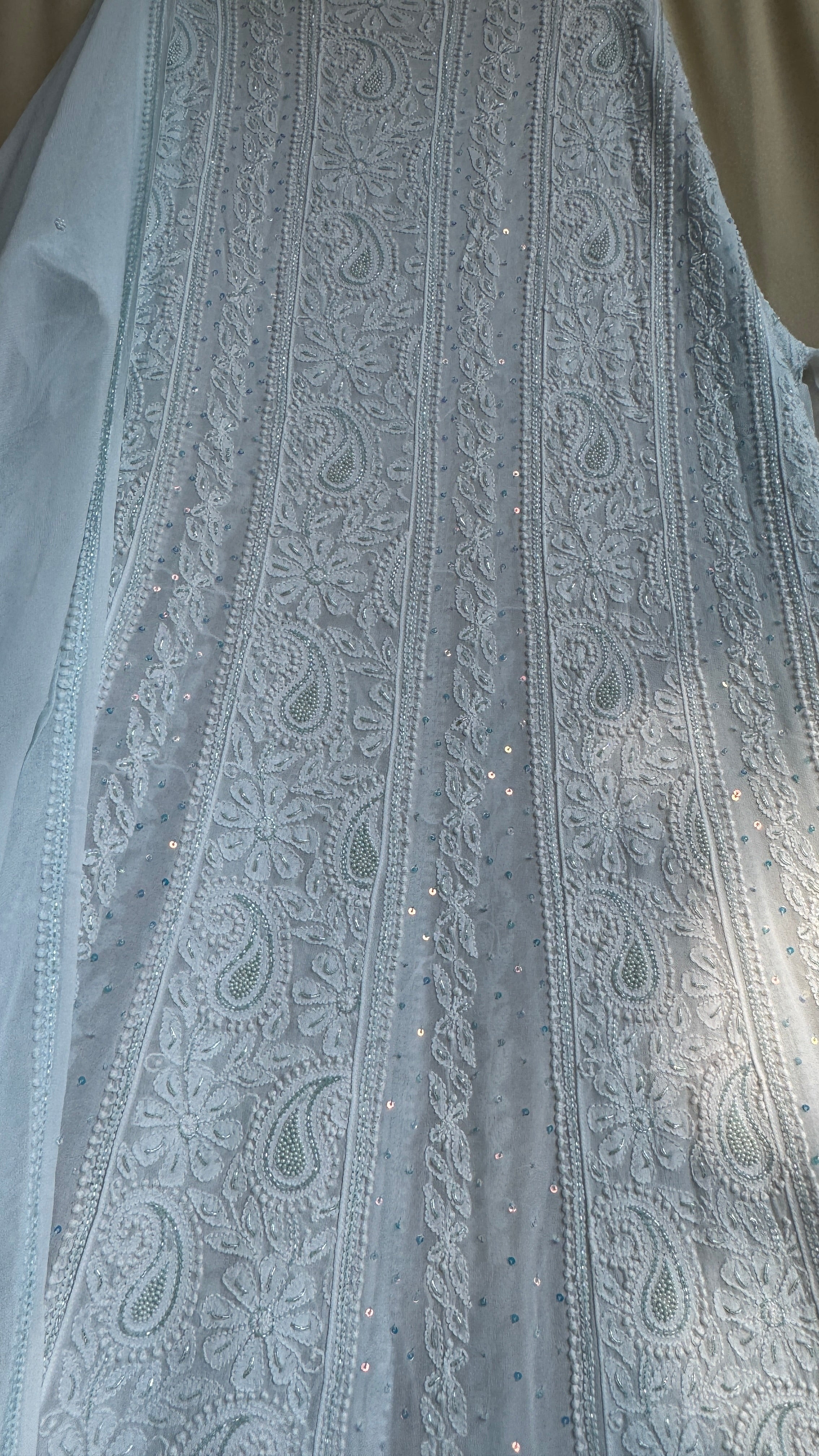 Viscose Anarkali - Semi Stitched - Pearl Work -Light Blue
