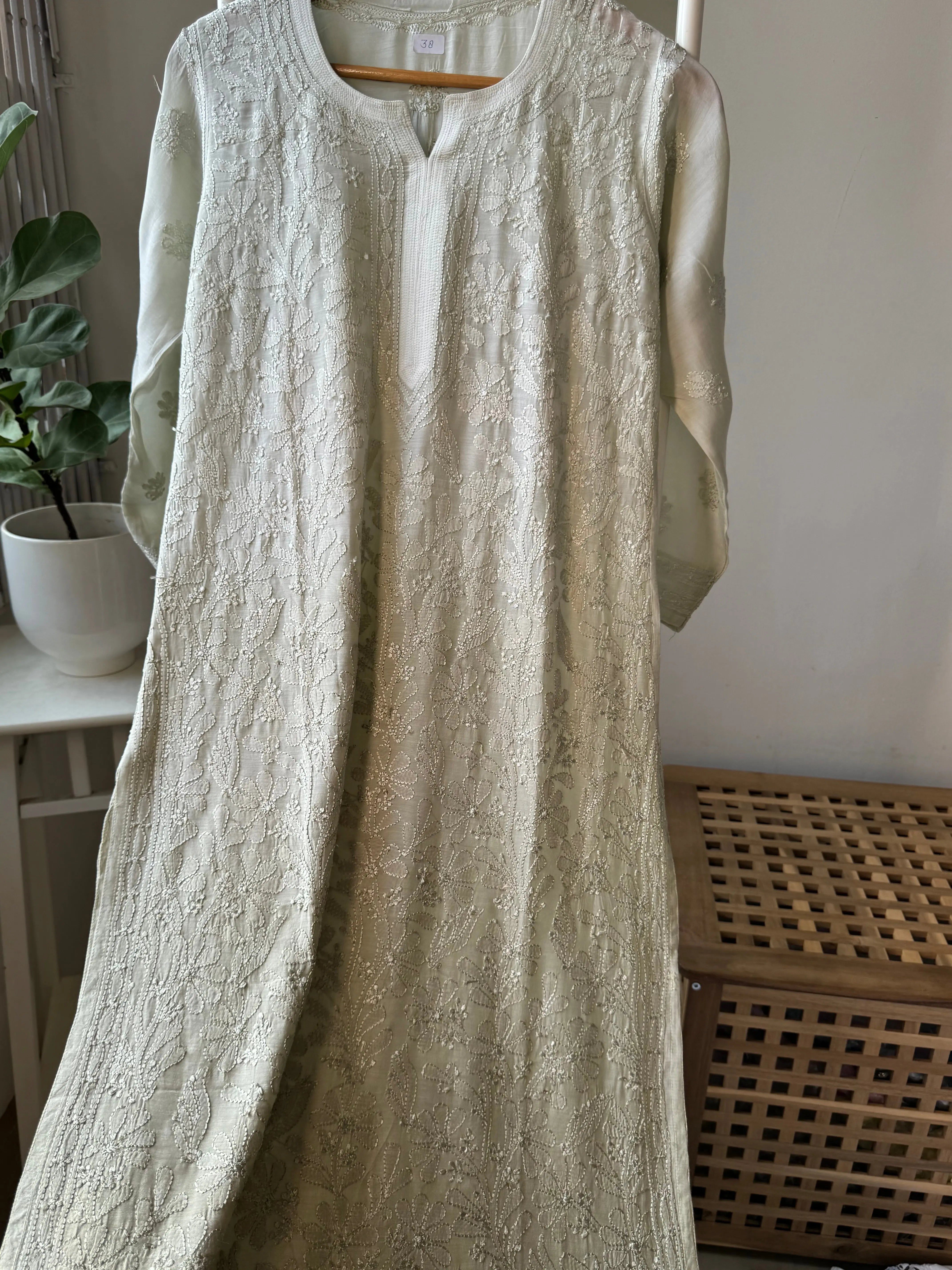 Muslin Chikankari Kurti - Pista Green Ombre ARIAA CHIKANKARI 