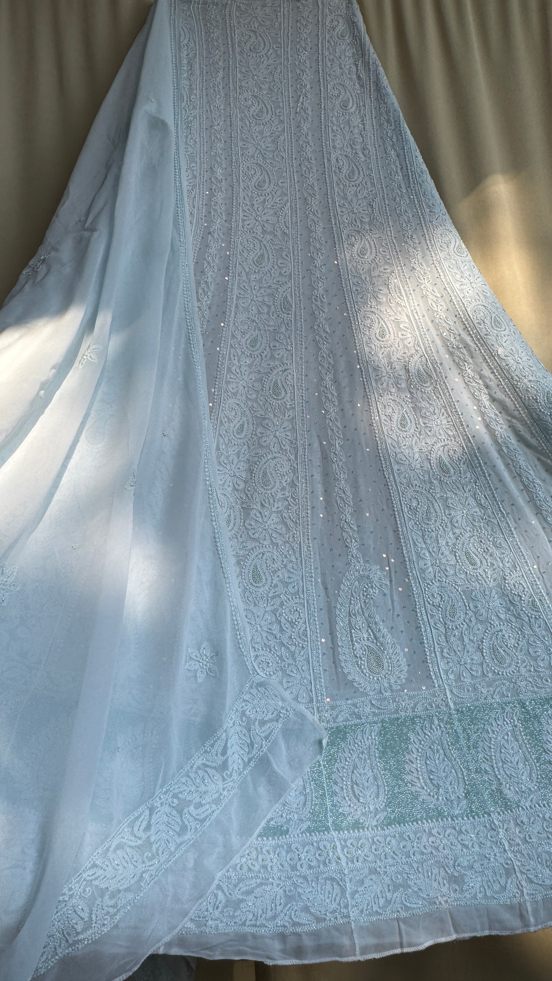 Viscose Anarkali - Semi Stitched - Pearl Work -Light Blue