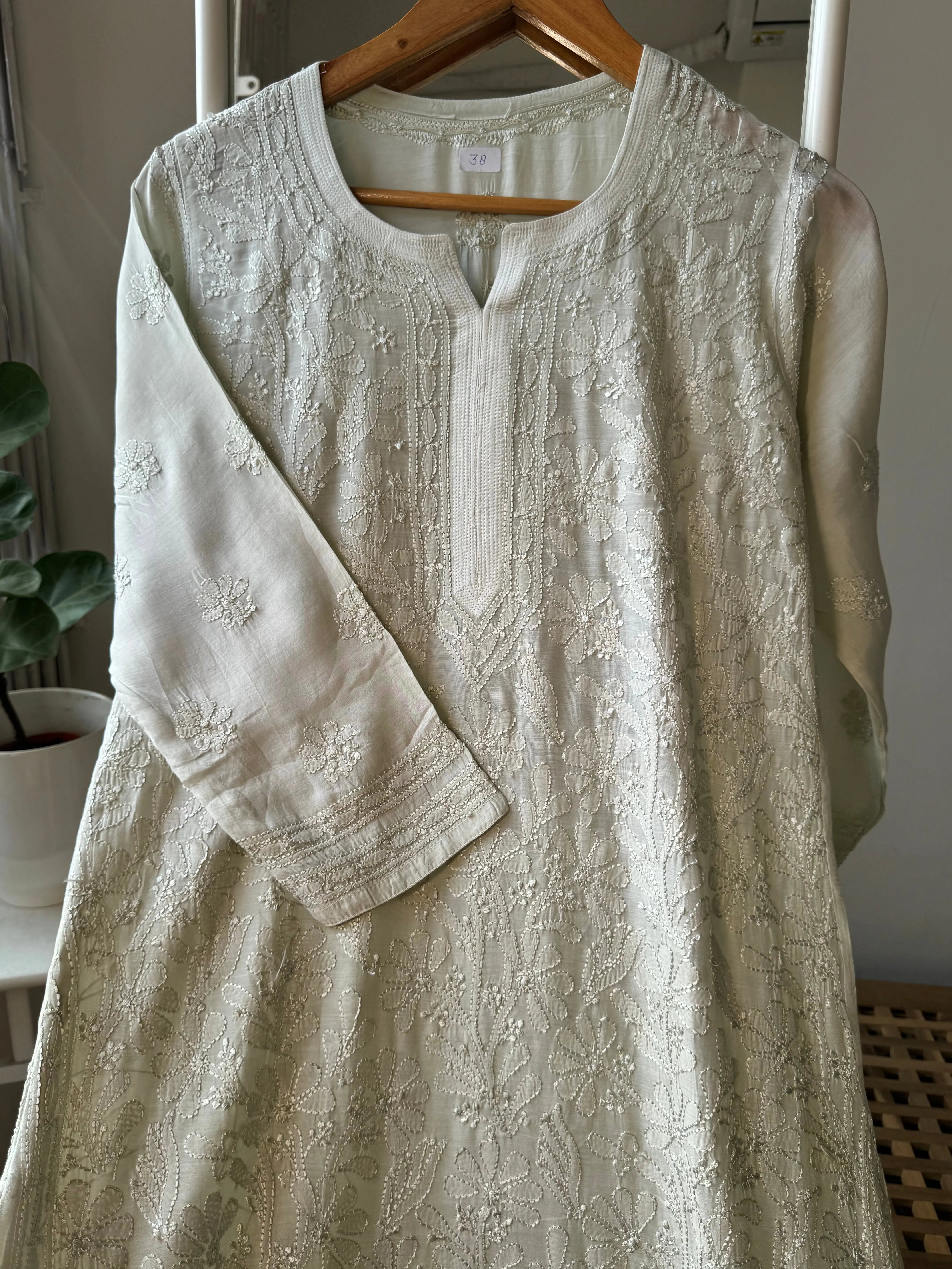 Muslin Chikankari Kurti - Pista Green Ombre ARIAA CHIKANKARI 