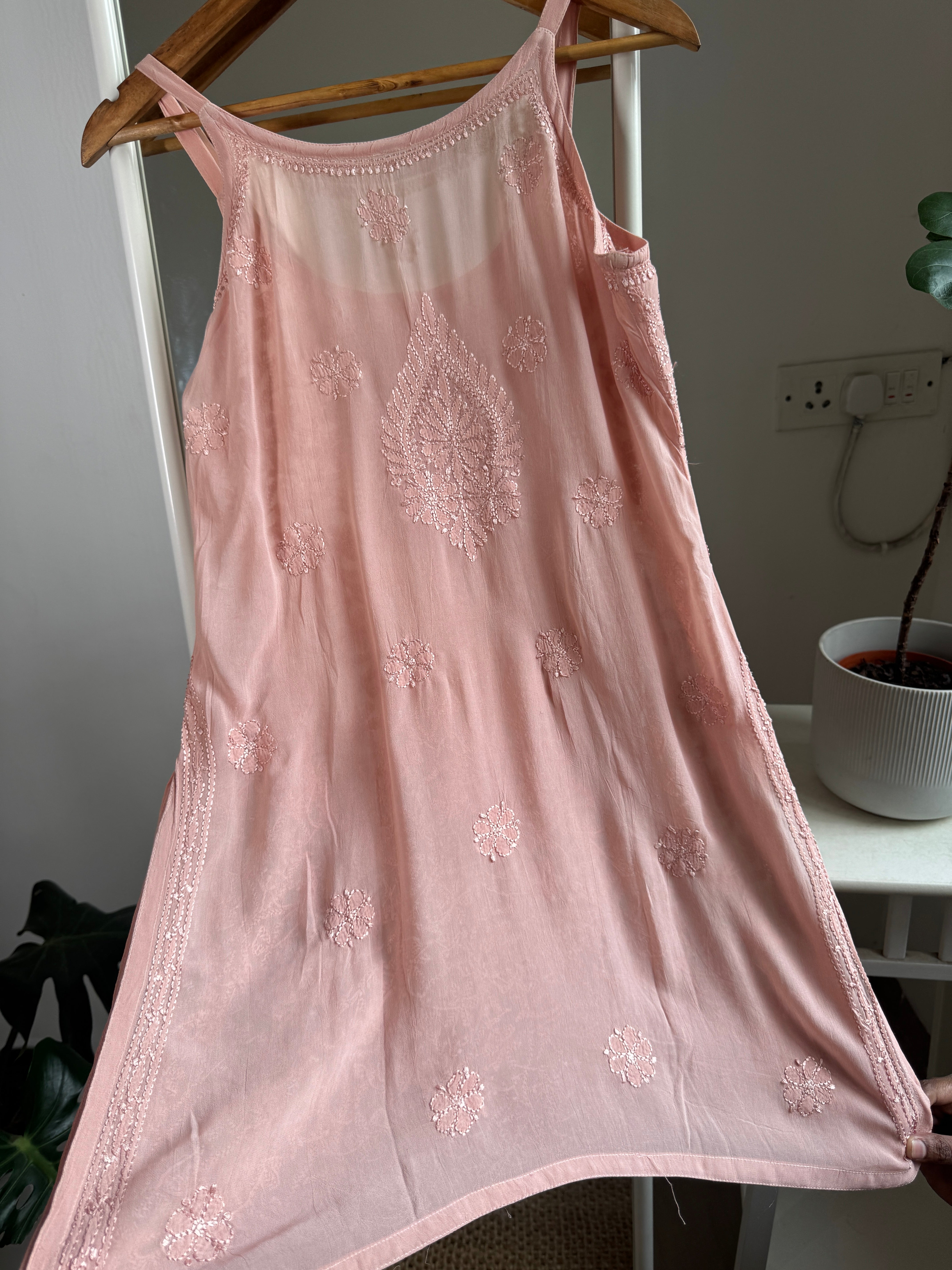 Chikankari Noodle Strap Top in Nude Pink ARIAA CHIKANKARI 