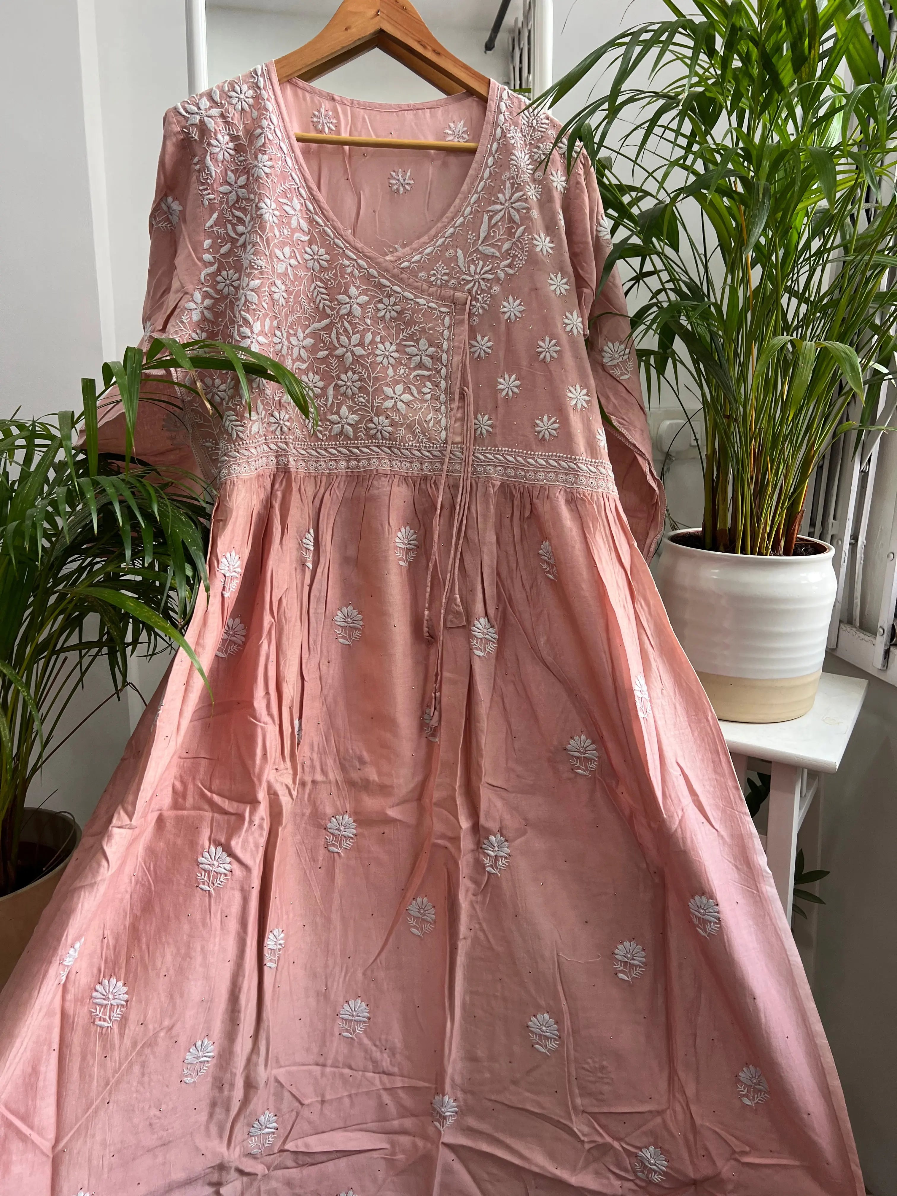 Mul Chanderi Anarkali - Peach ARIAA CHIKANKARI 