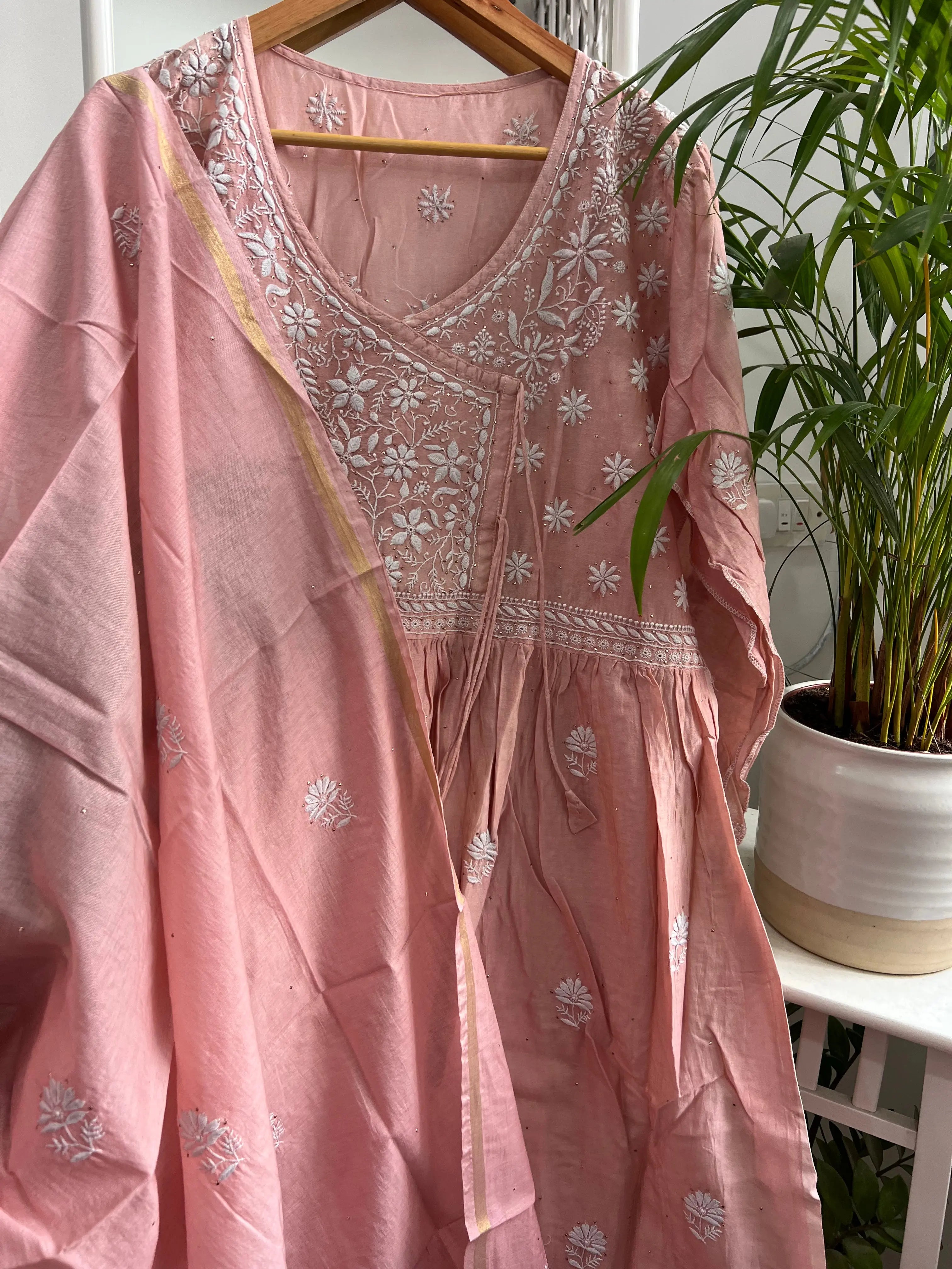 Mul Chanderi Anarkali - Peach ARIAA CHIKANKARI 