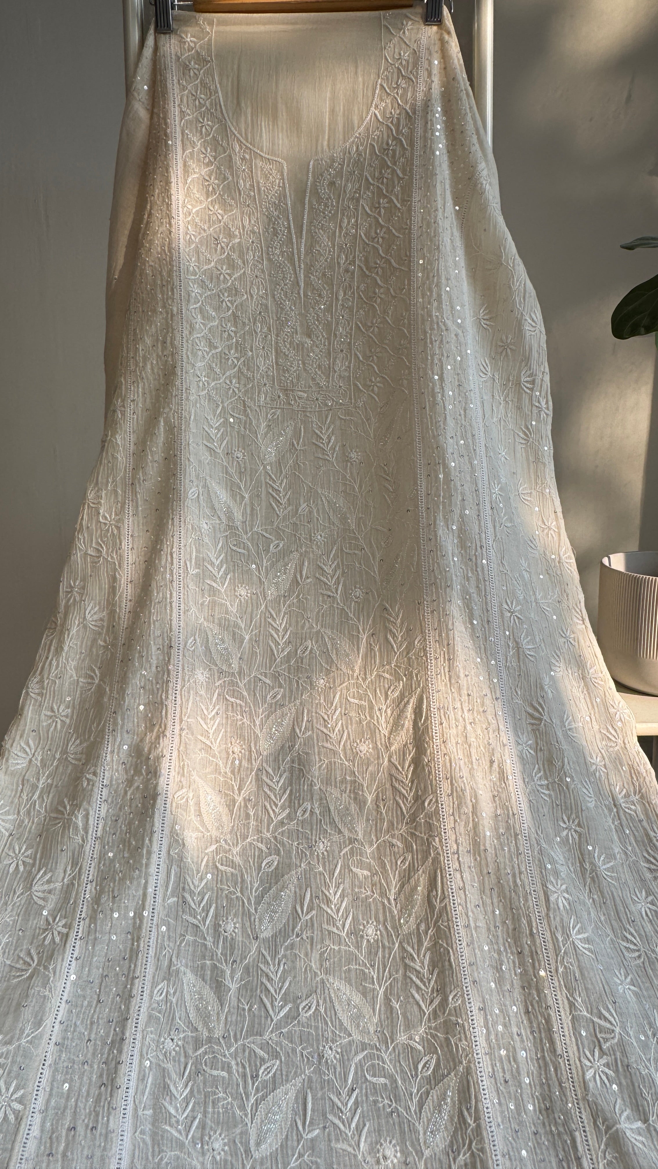 Mul Chanderi Chikankari Straight - White