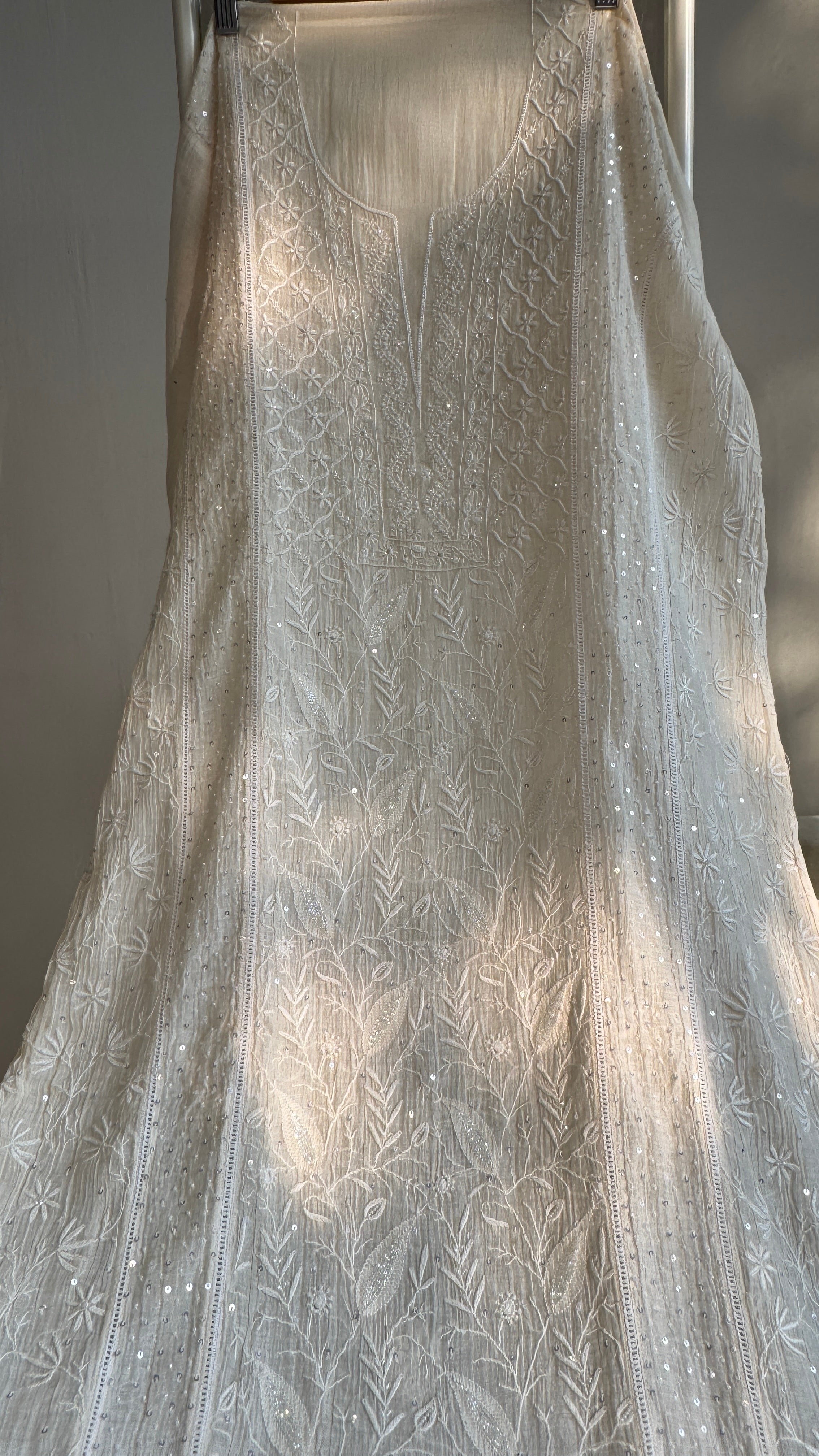 Mul Chanderi Chikankari Straight - White