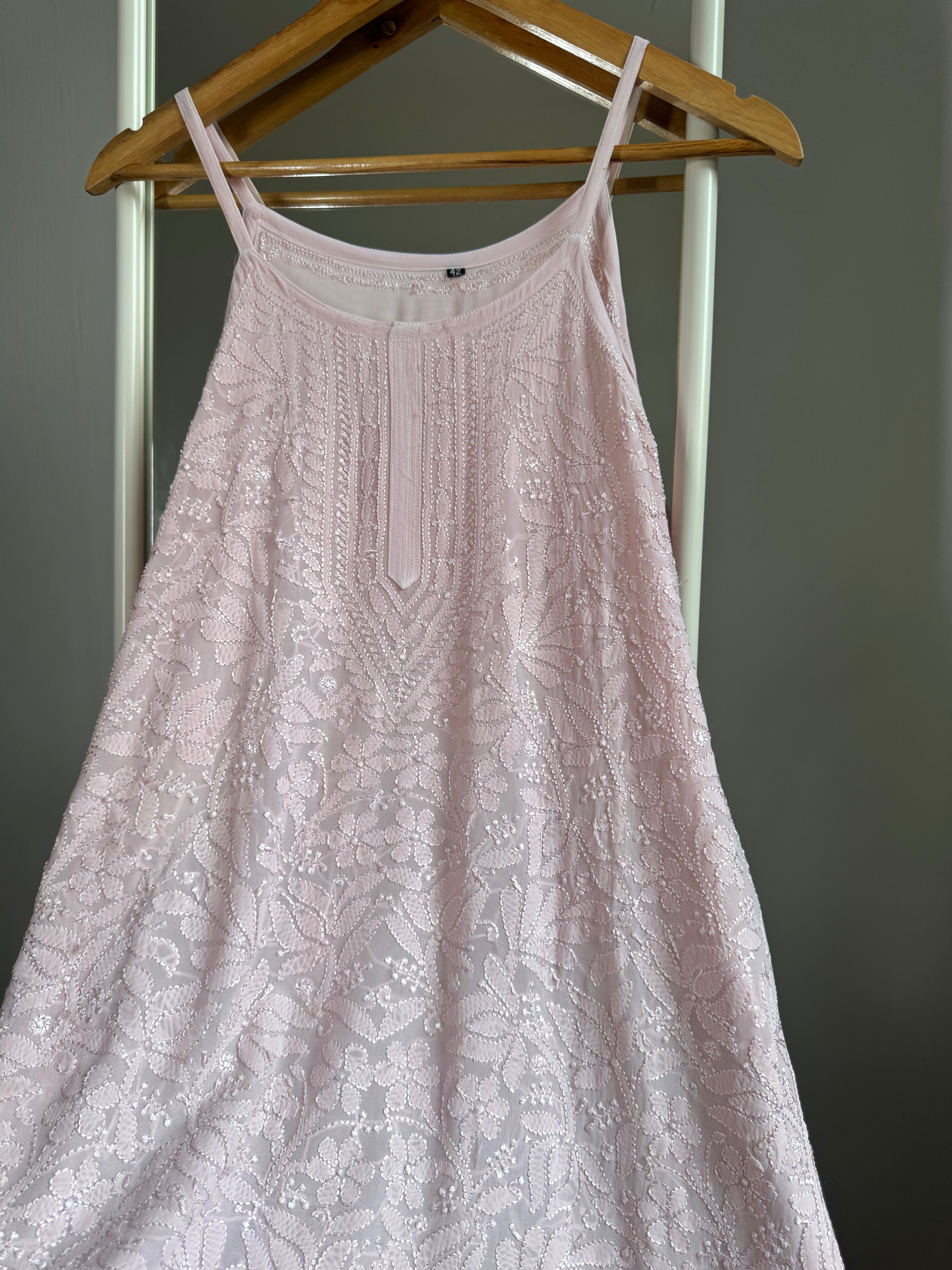 Chikankari Noodle Strap Top in Pale Pink ARIAA CHIKANKARI 