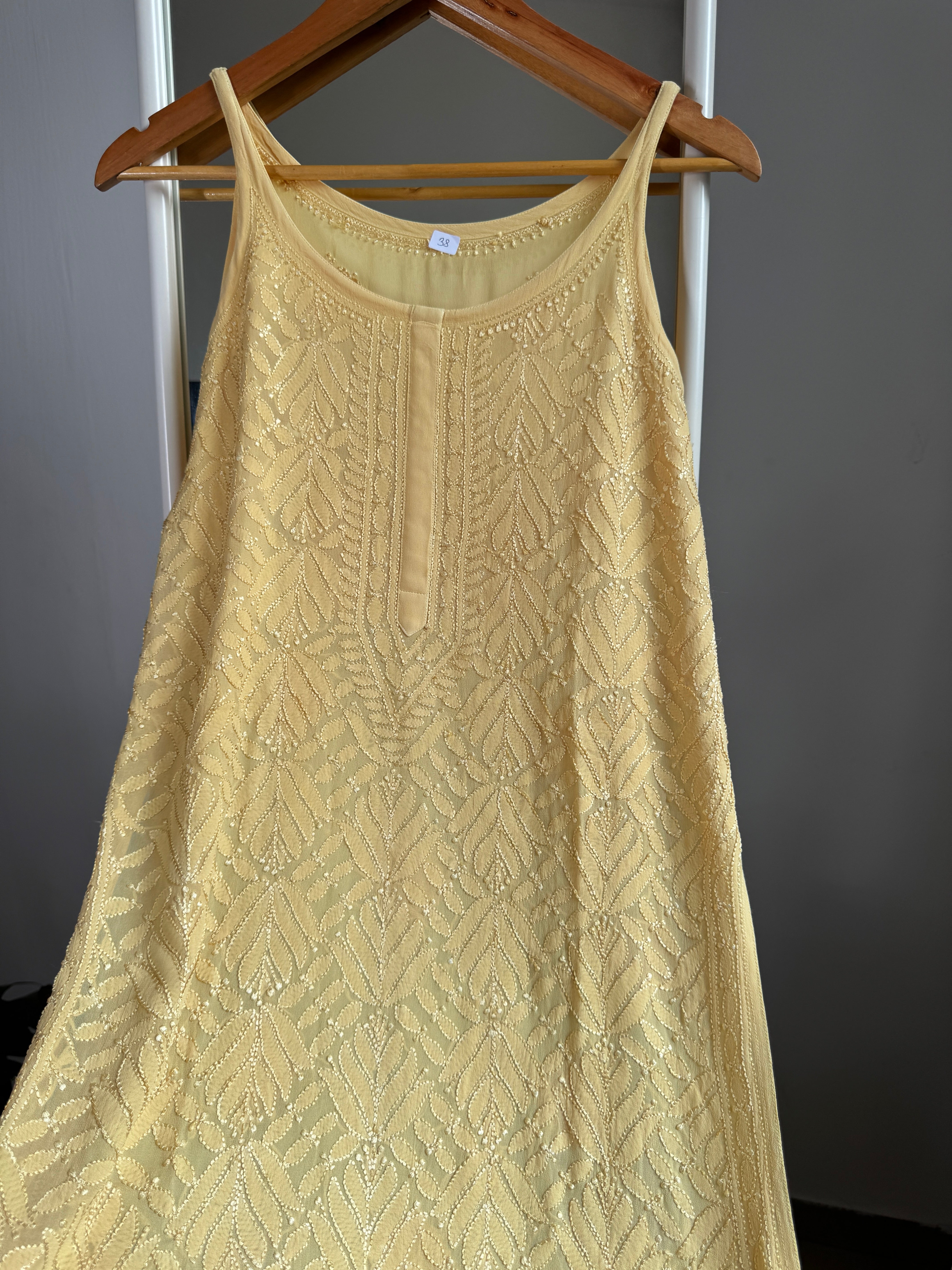 Chikankari Noodle Strap short Top in canary Yellow ARIAA CHIKANKARI 