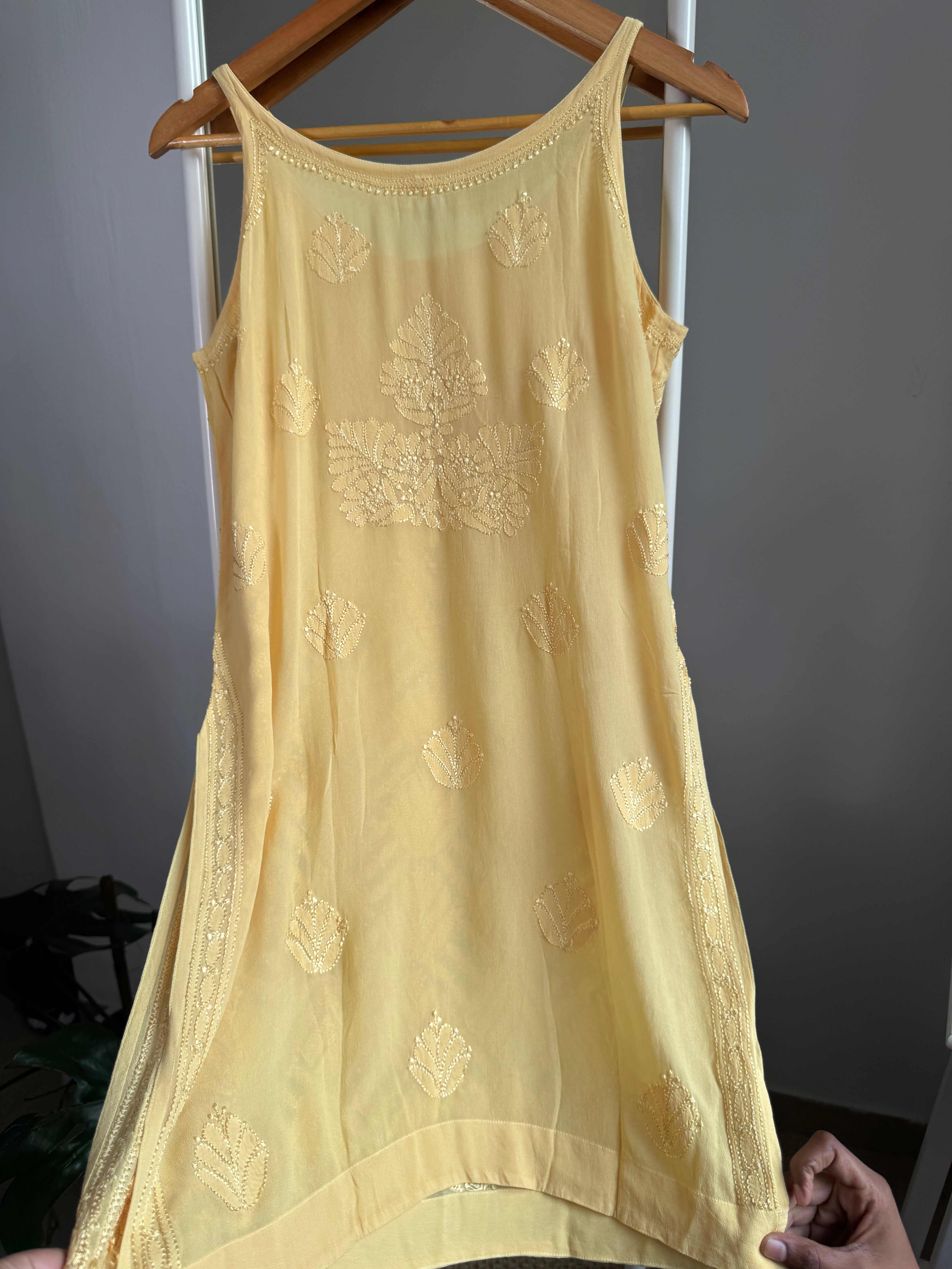 Chikankari Noodle Strap short Top in canary Yellow ARIAA CHIKANKARI 