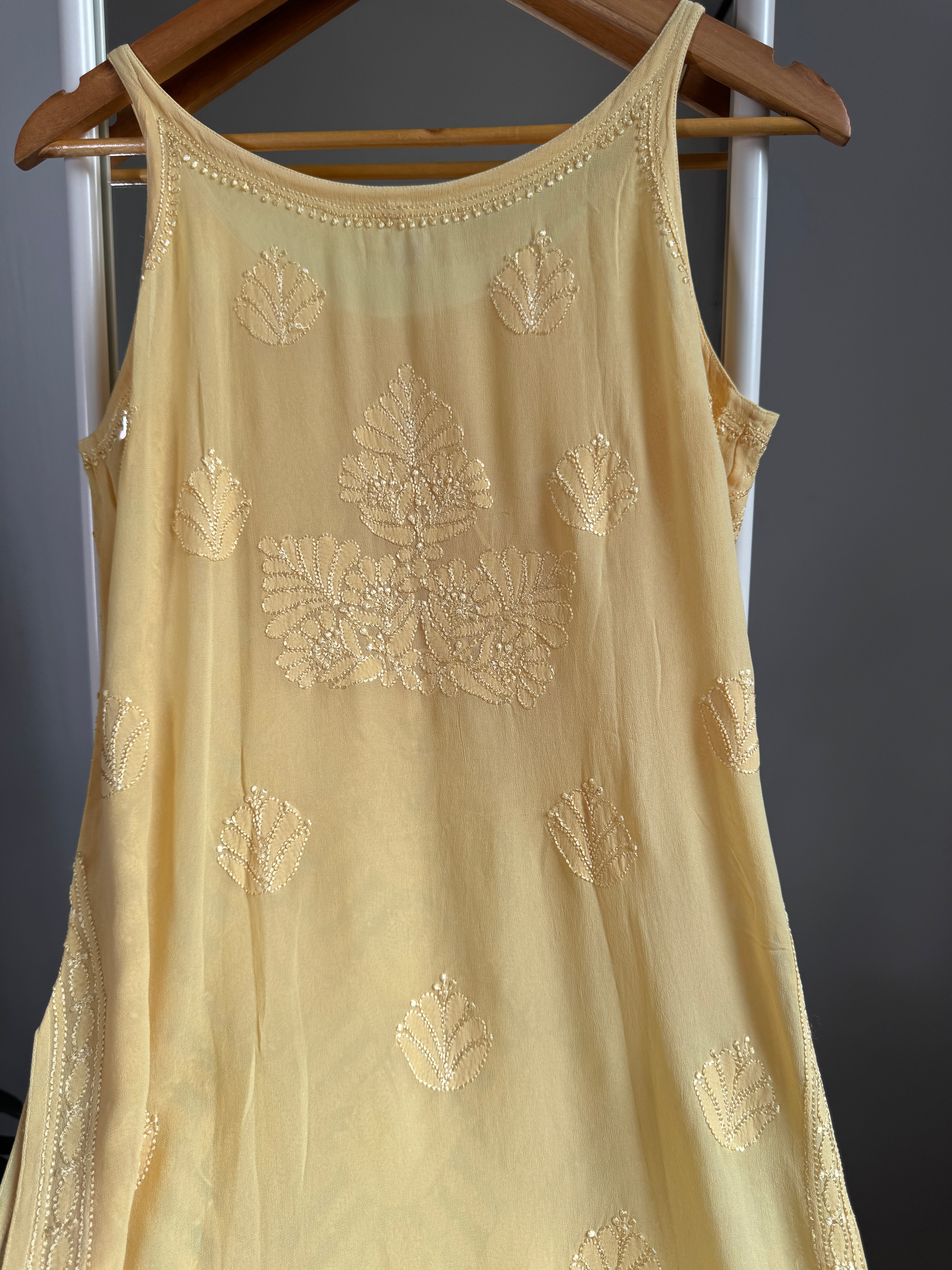 Chikankari Noodle Strap short Top in Bright Yellow ARIAA CHIKANKARI 