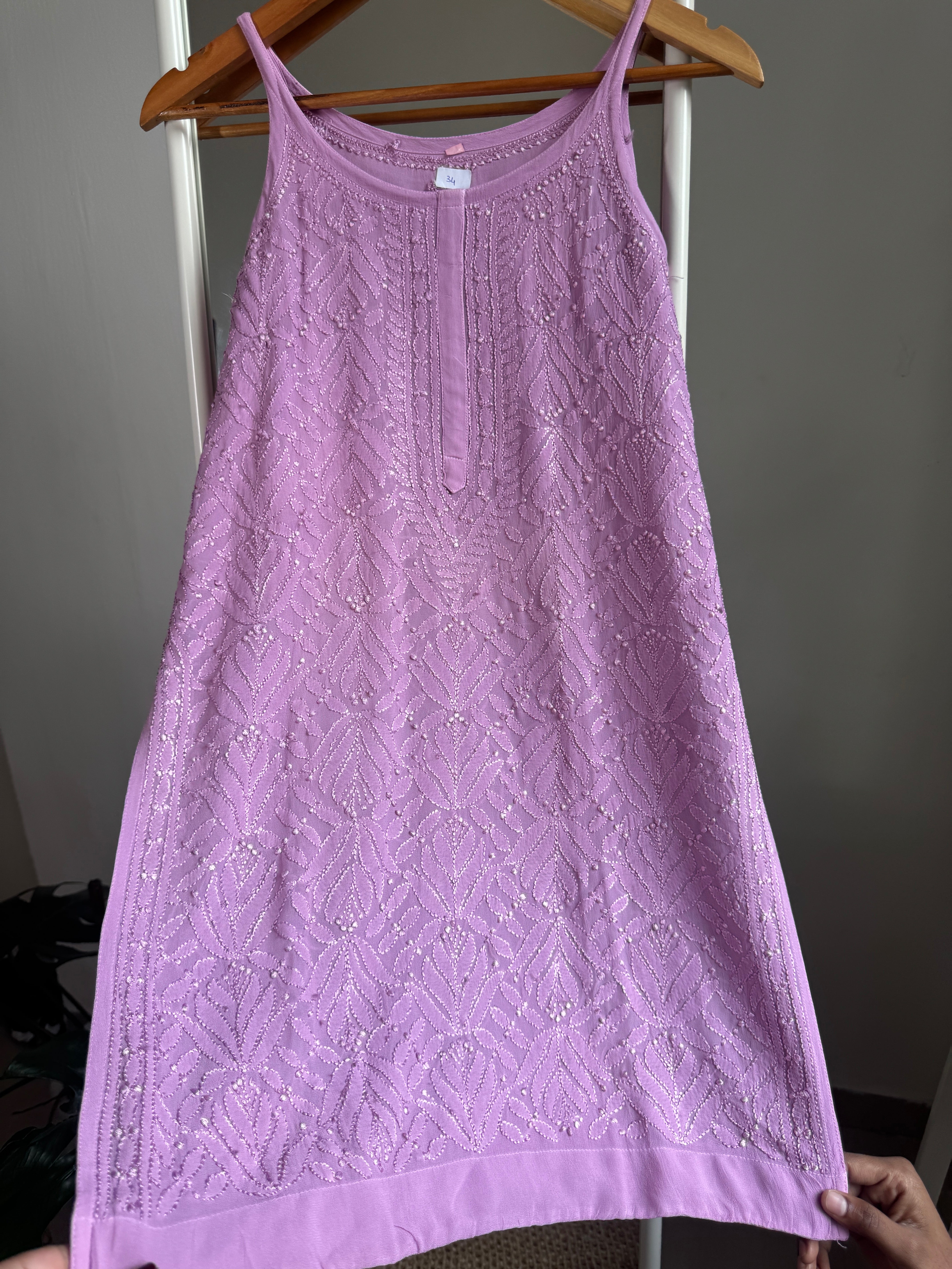 Chikankari Noodle Strap short Top in Mauve purple ARIAA CHIKANKARI 