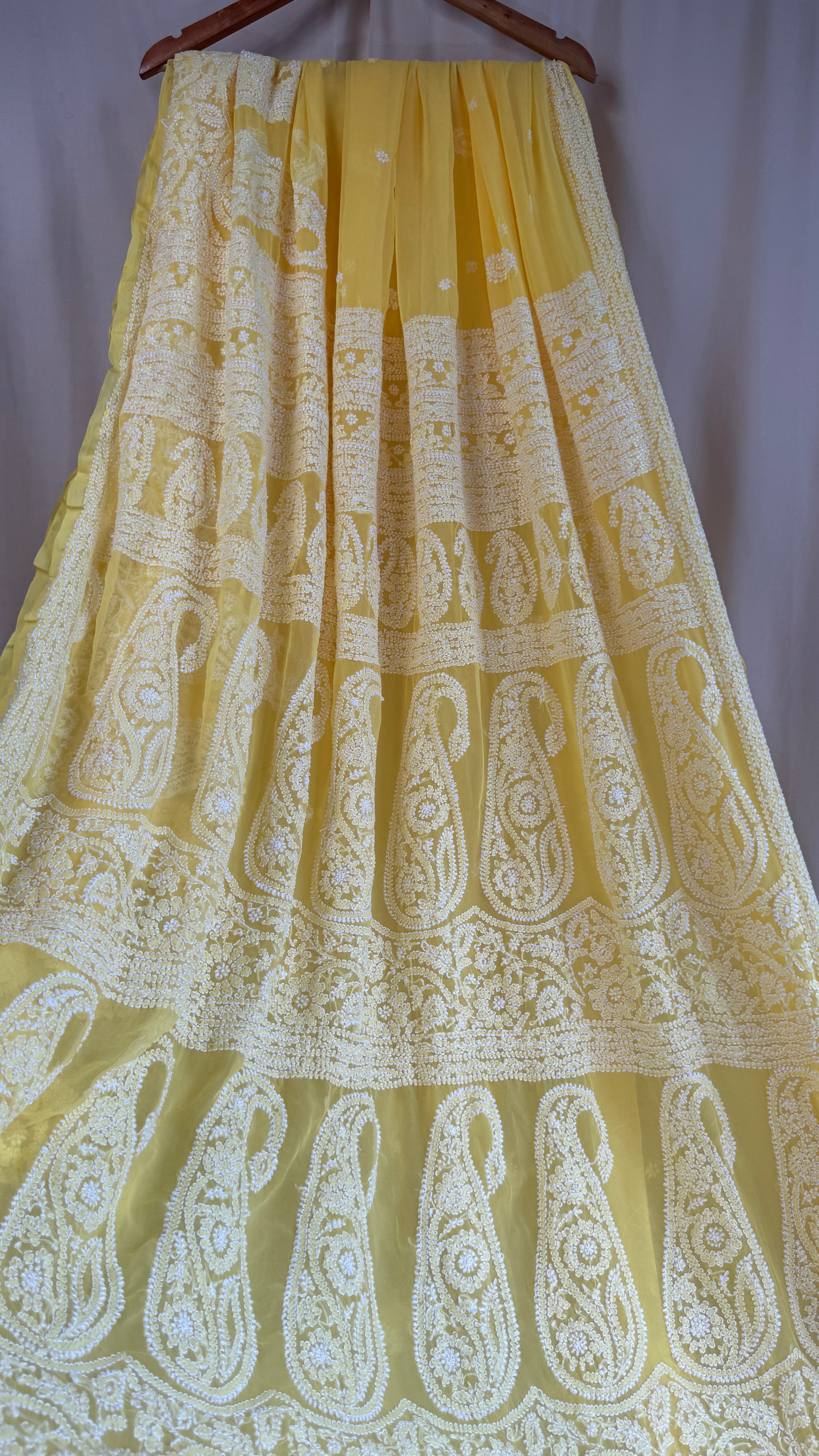 Georgette Chikankari saree in Yellow