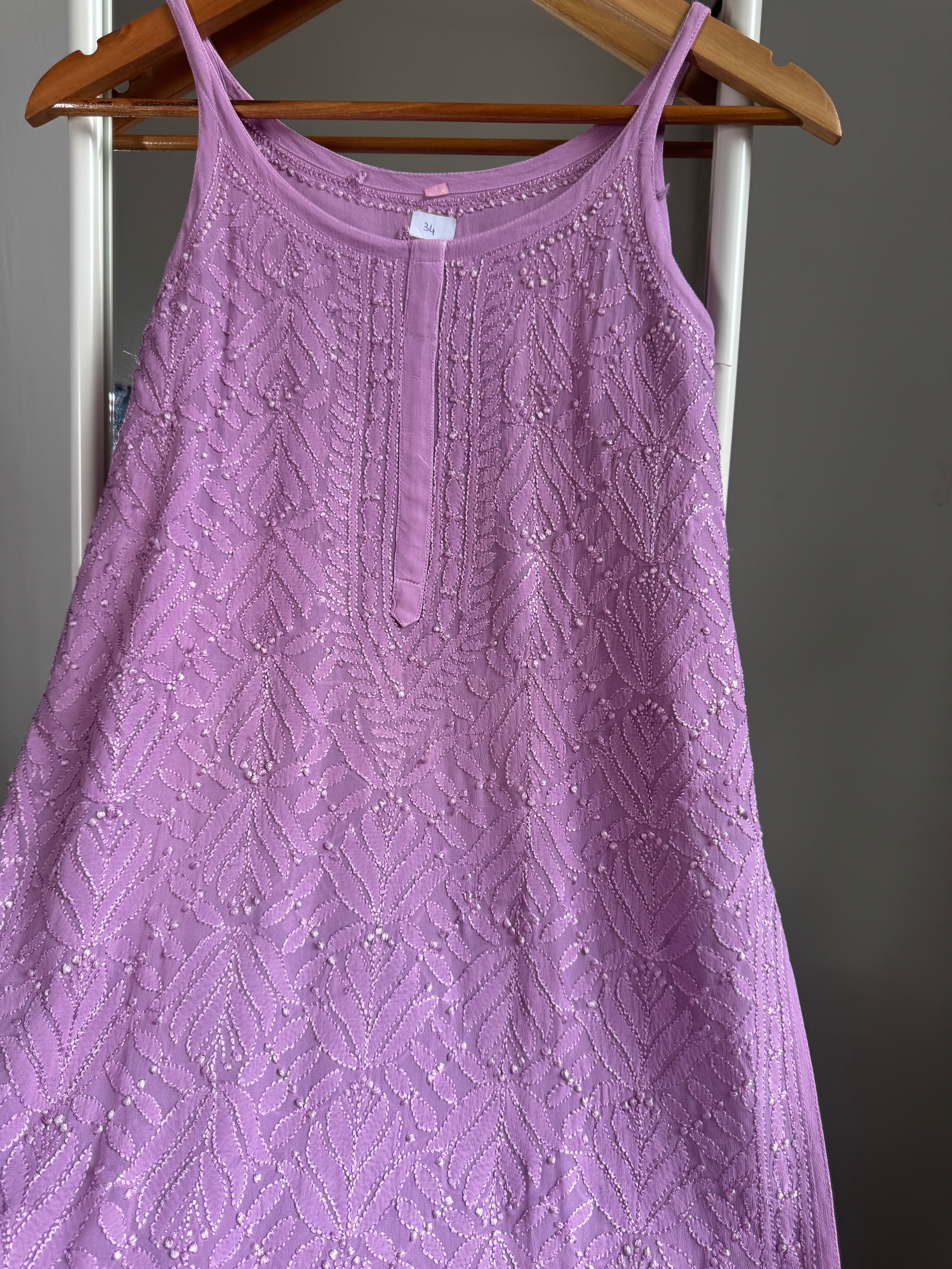 Chikankari Noodle Strap short Top in Mauve purple ARIAA CHIKANKARI 