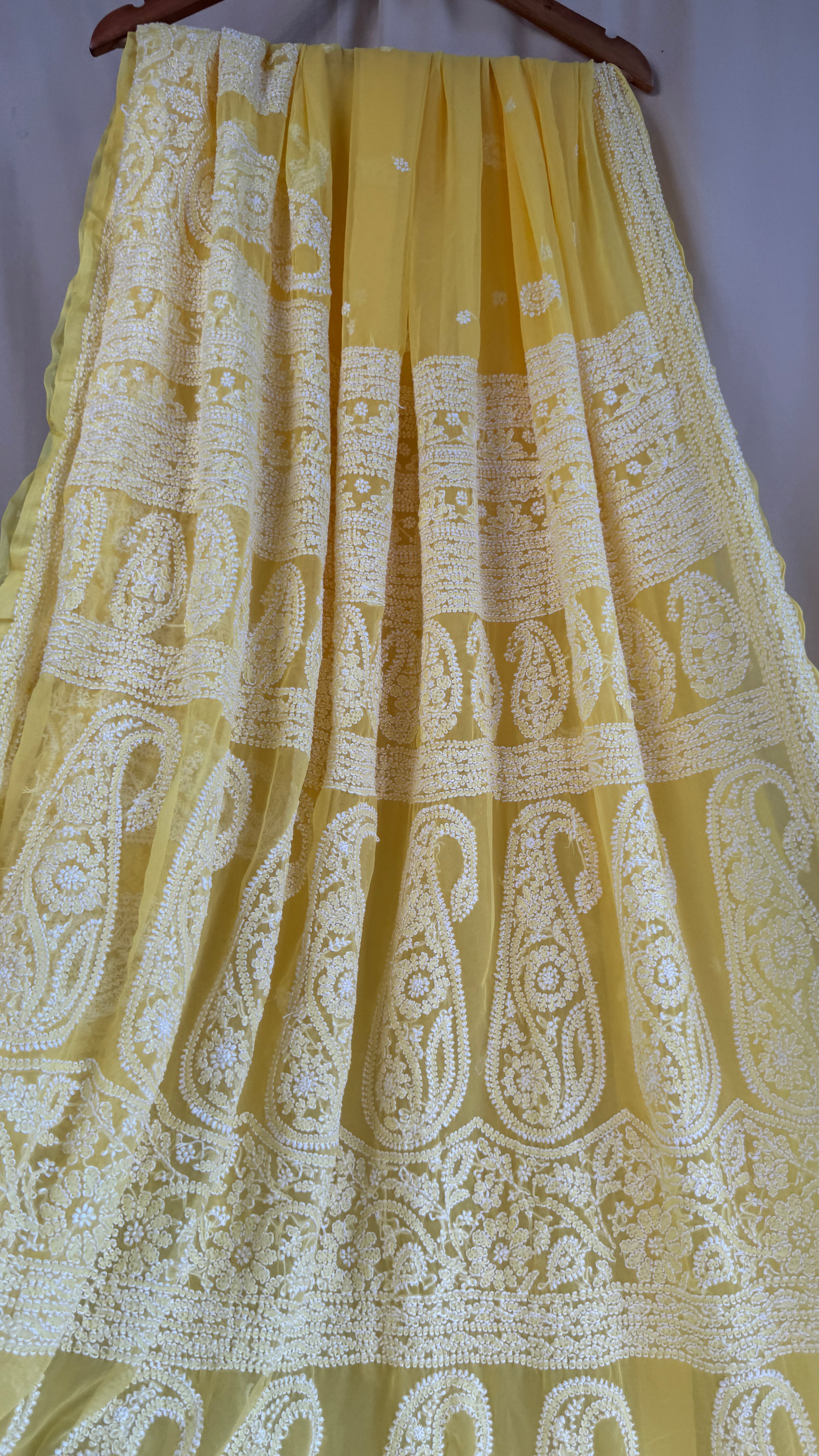 Georgette Chikankari saree in Yellow