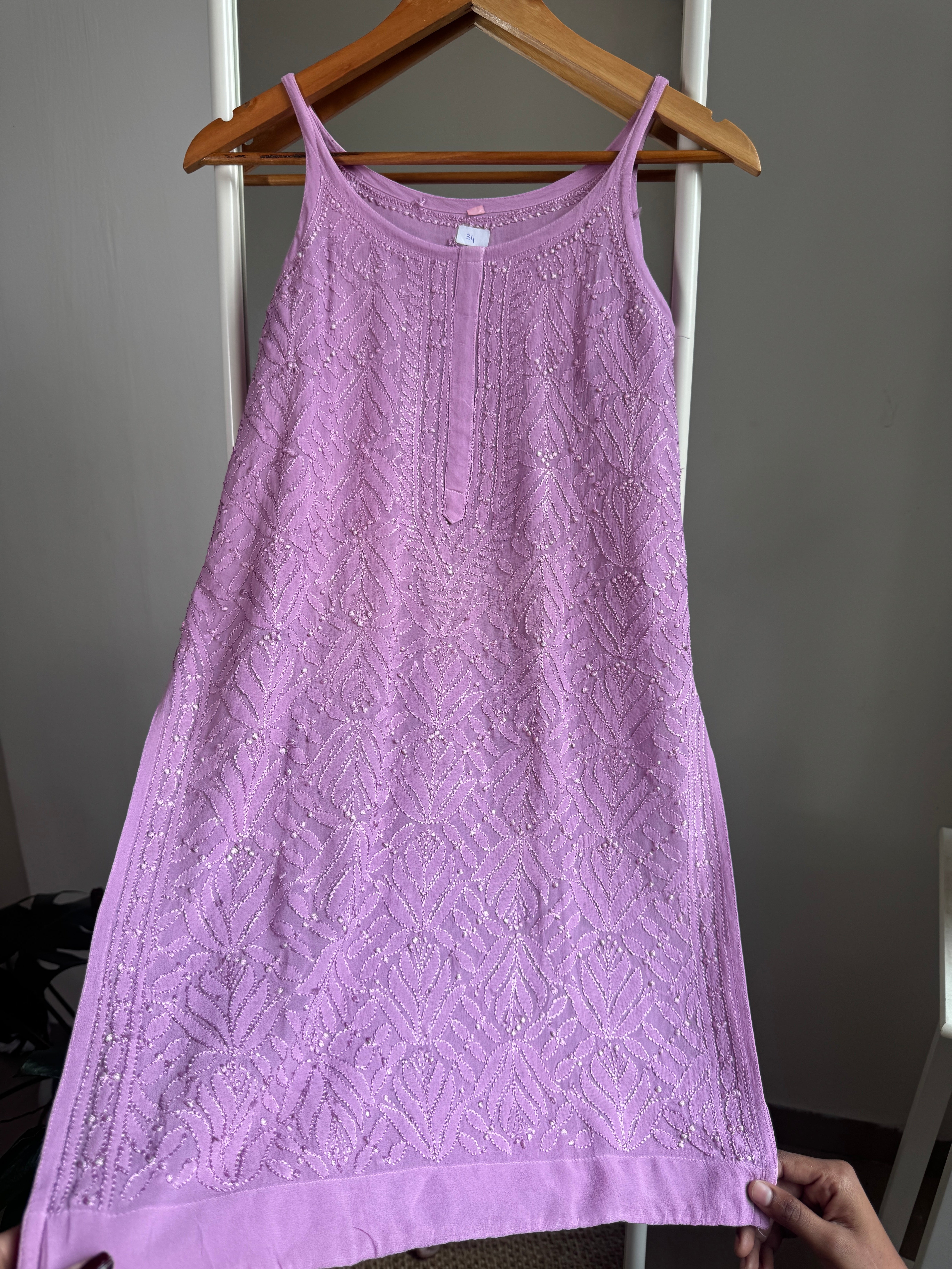 Chikankari Noodle Strap short Top in Mauve purple ARIAA CHIKANKARI 