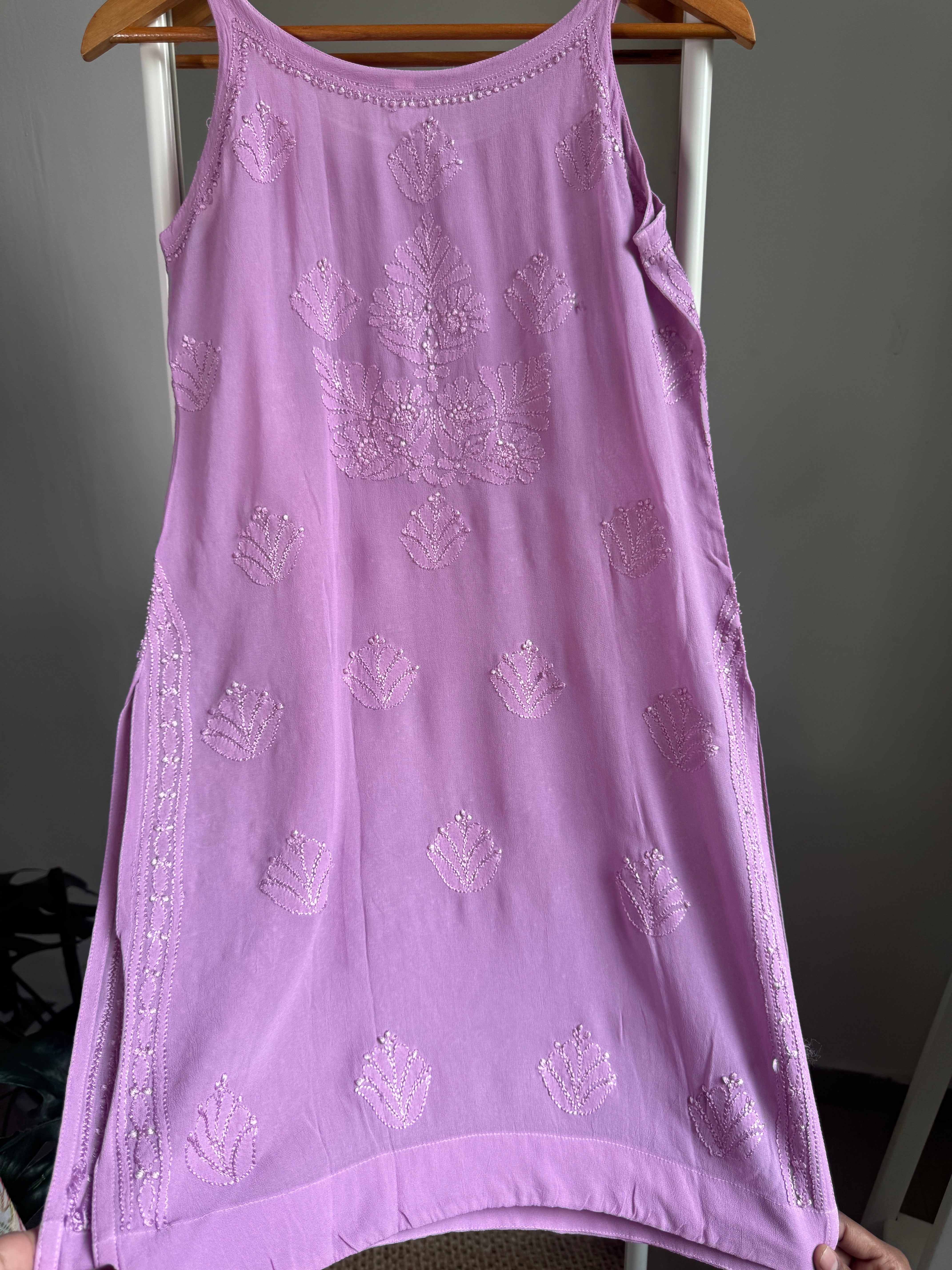 Chikankari Noodle Strap short Top in Mauve purple ARIAA CHIKANKARI 