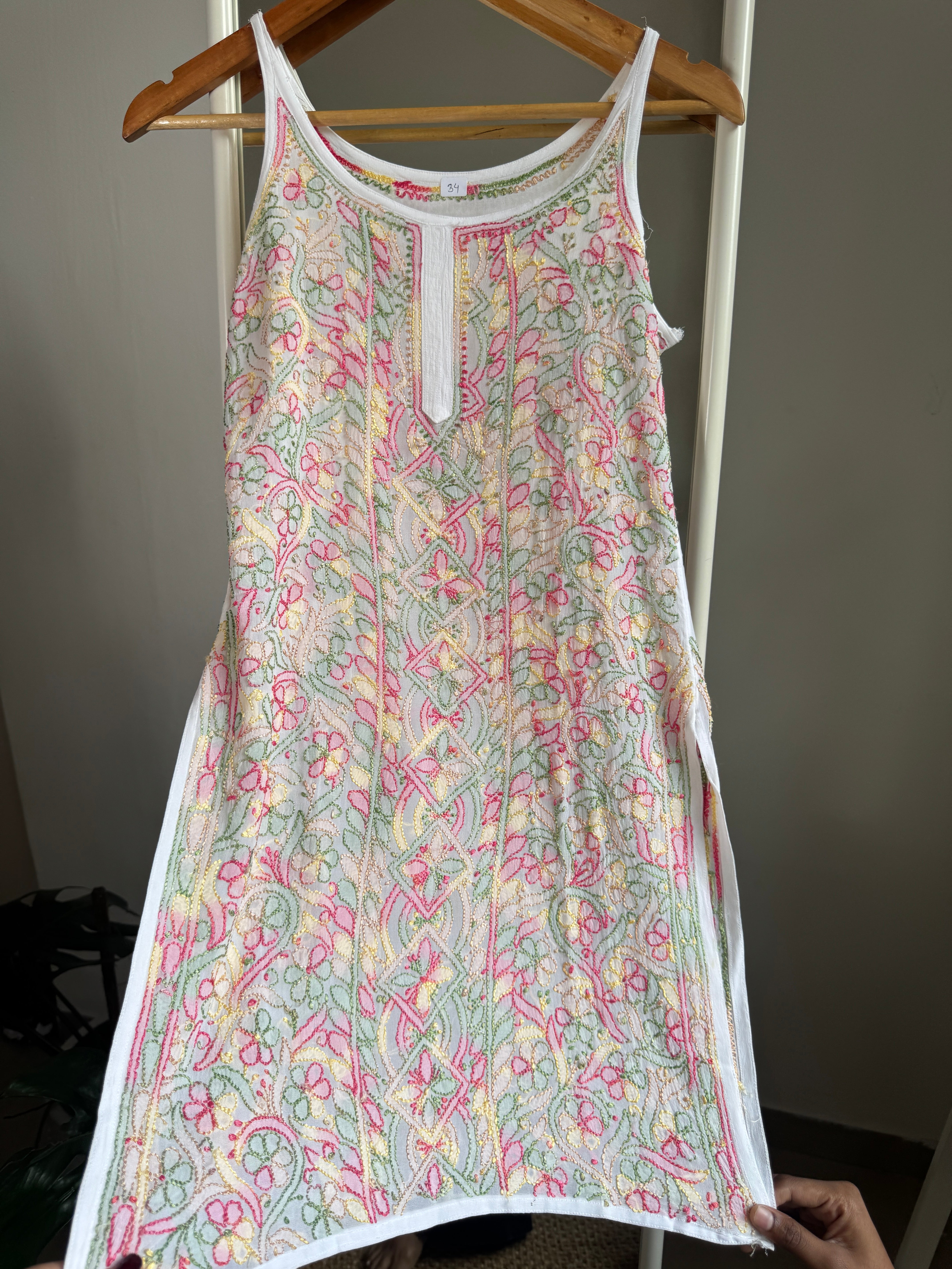 Chikankari Noodle Strap short Top in White - Multi Colour thread ARIAA CHIKANKARI 