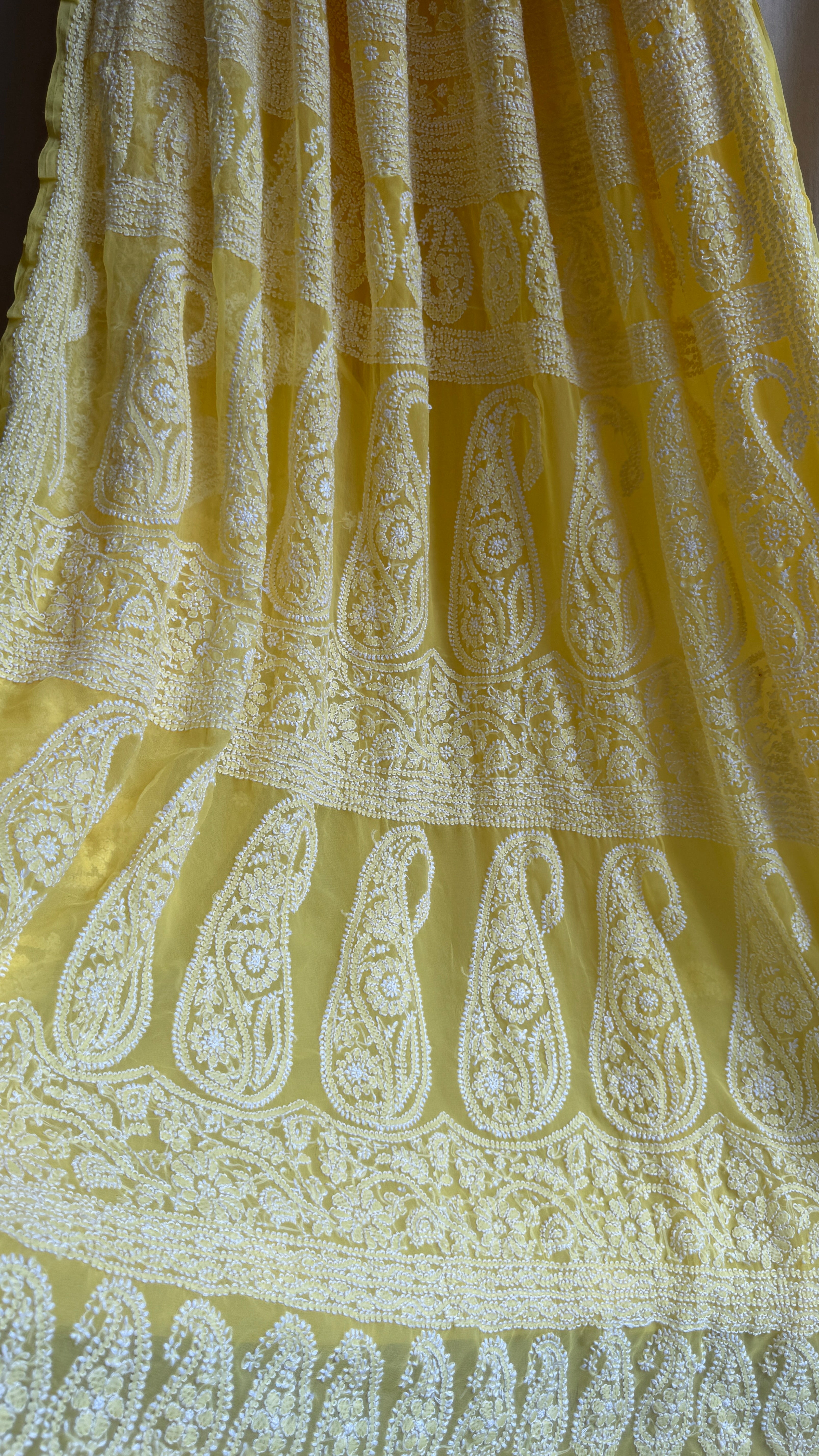 Georgette Chikankari saree in Yellow