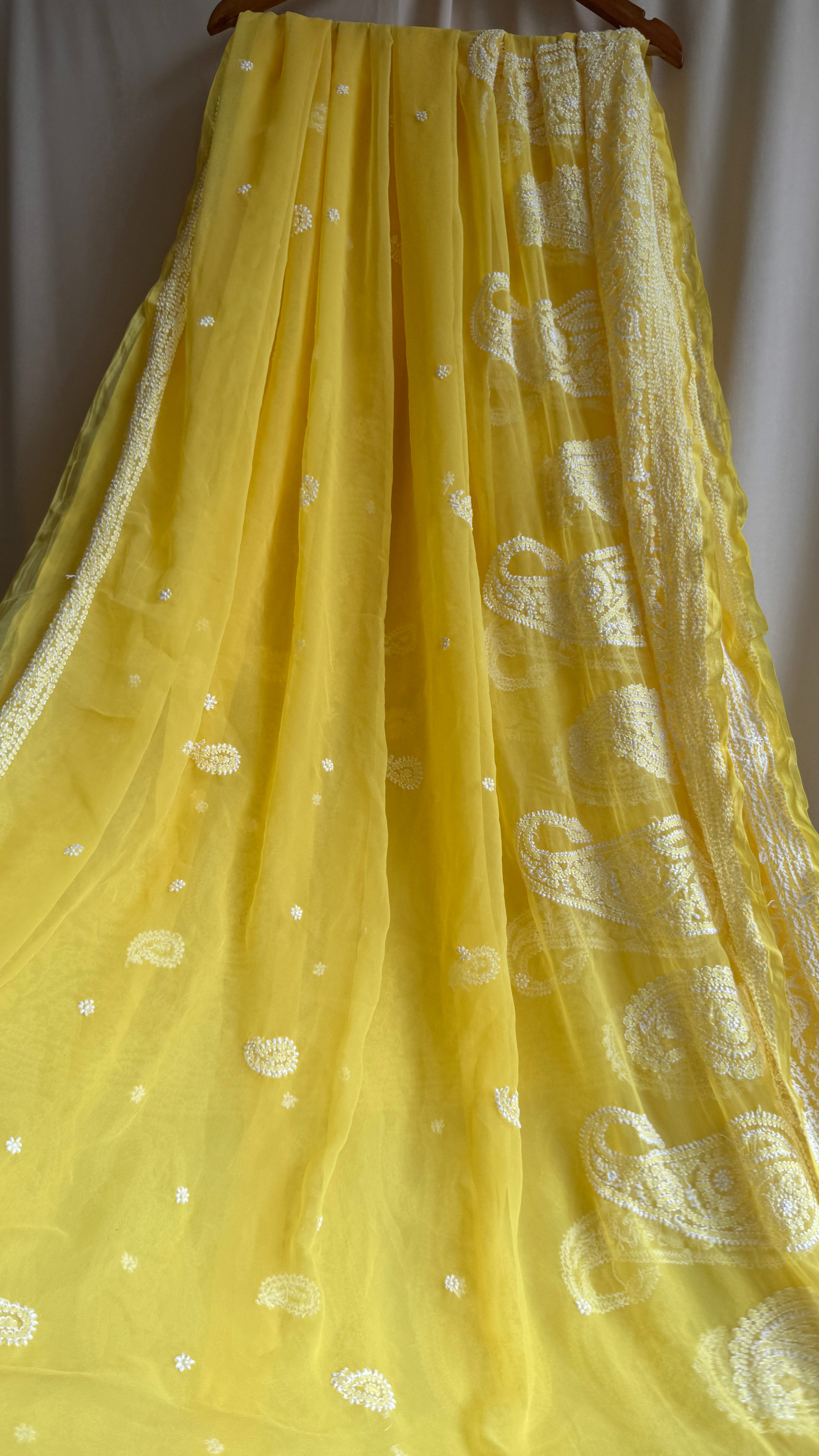 Georgette Chikankari saree in Yellow