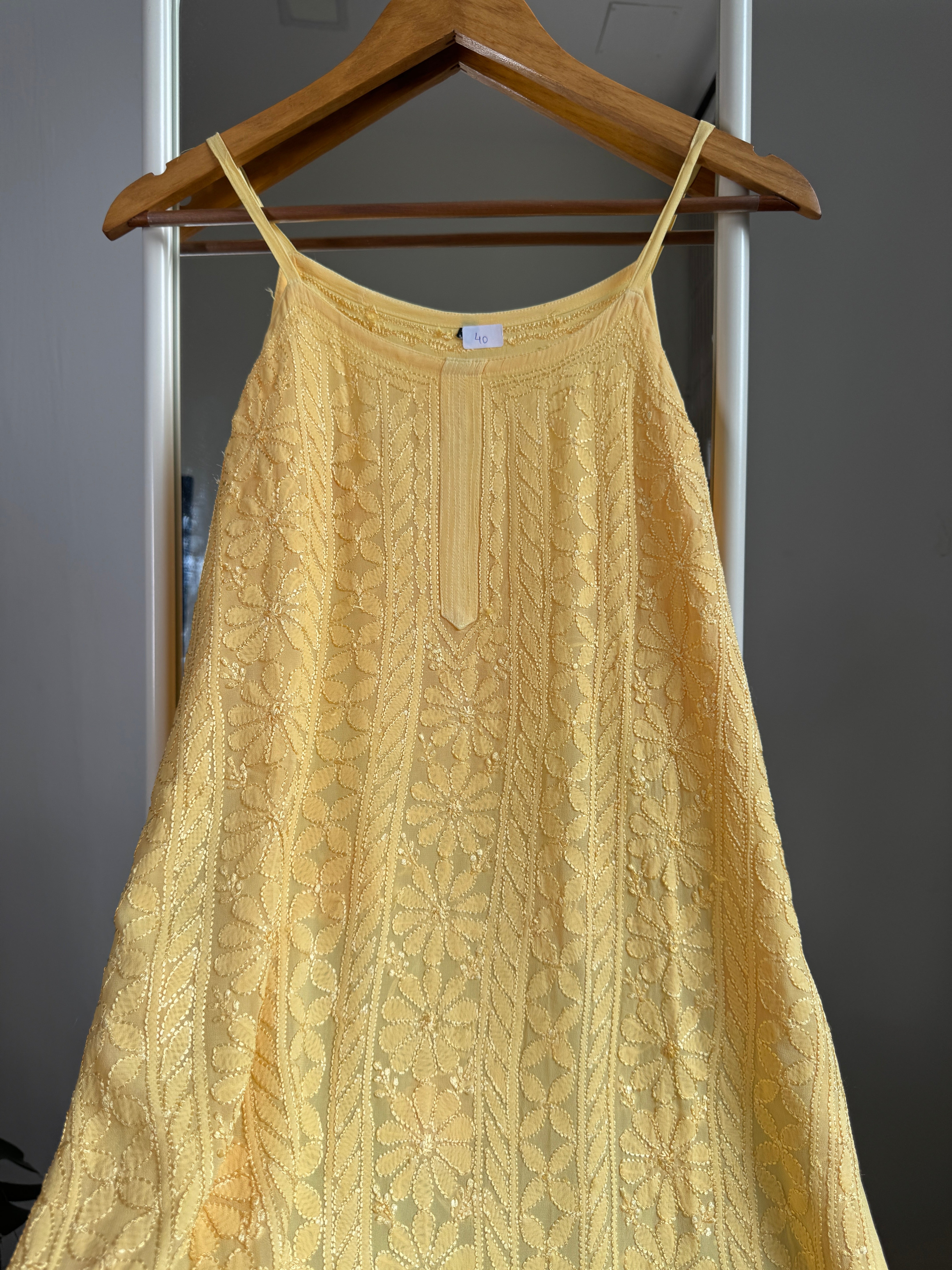 Chikankari Noodle Strap short Top in Bright Yellow ARIAA CHIKANKARI 