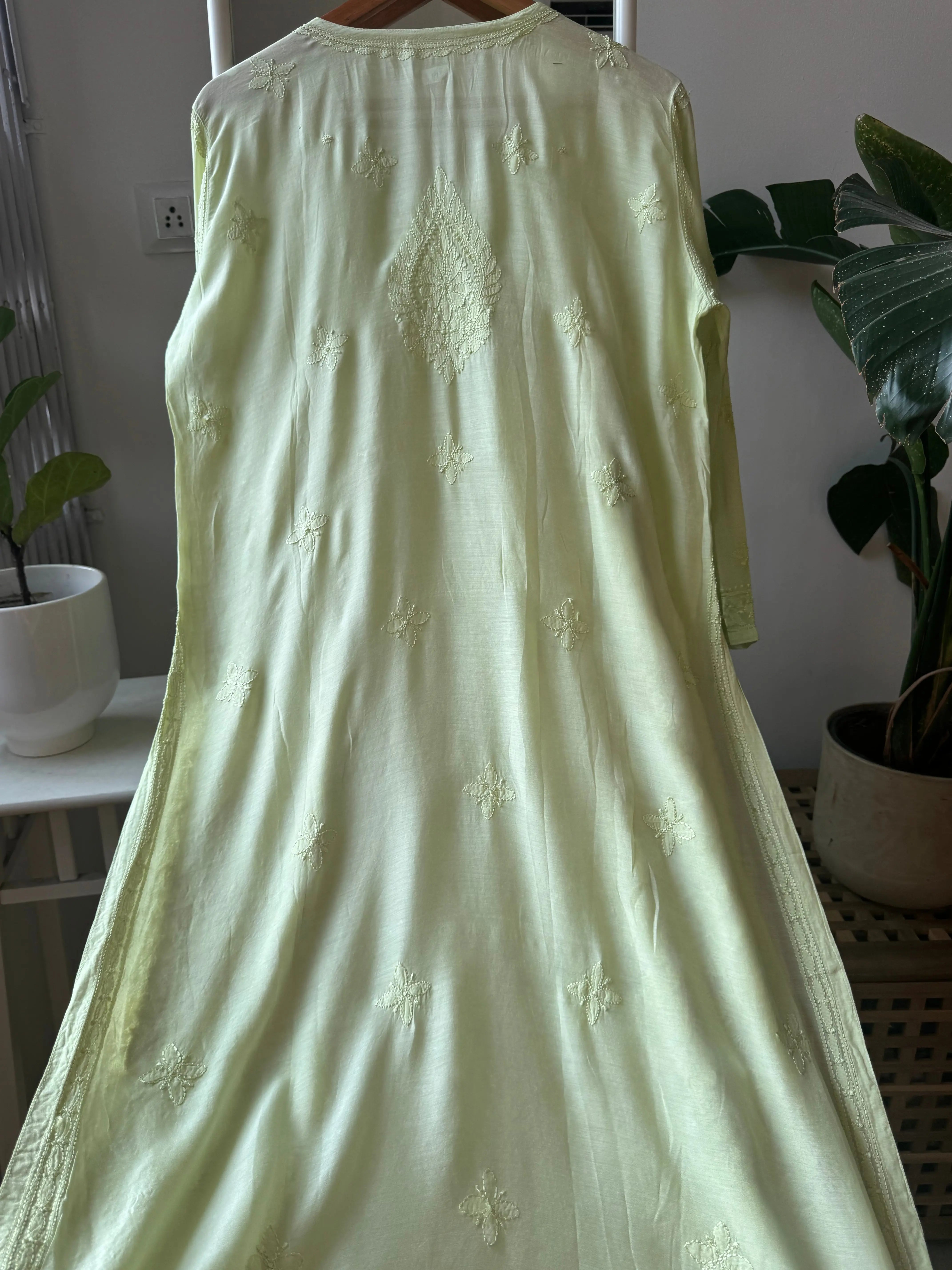 Muslin Chikankari Kurti - Light Green ARIAA CHIKANKARI 