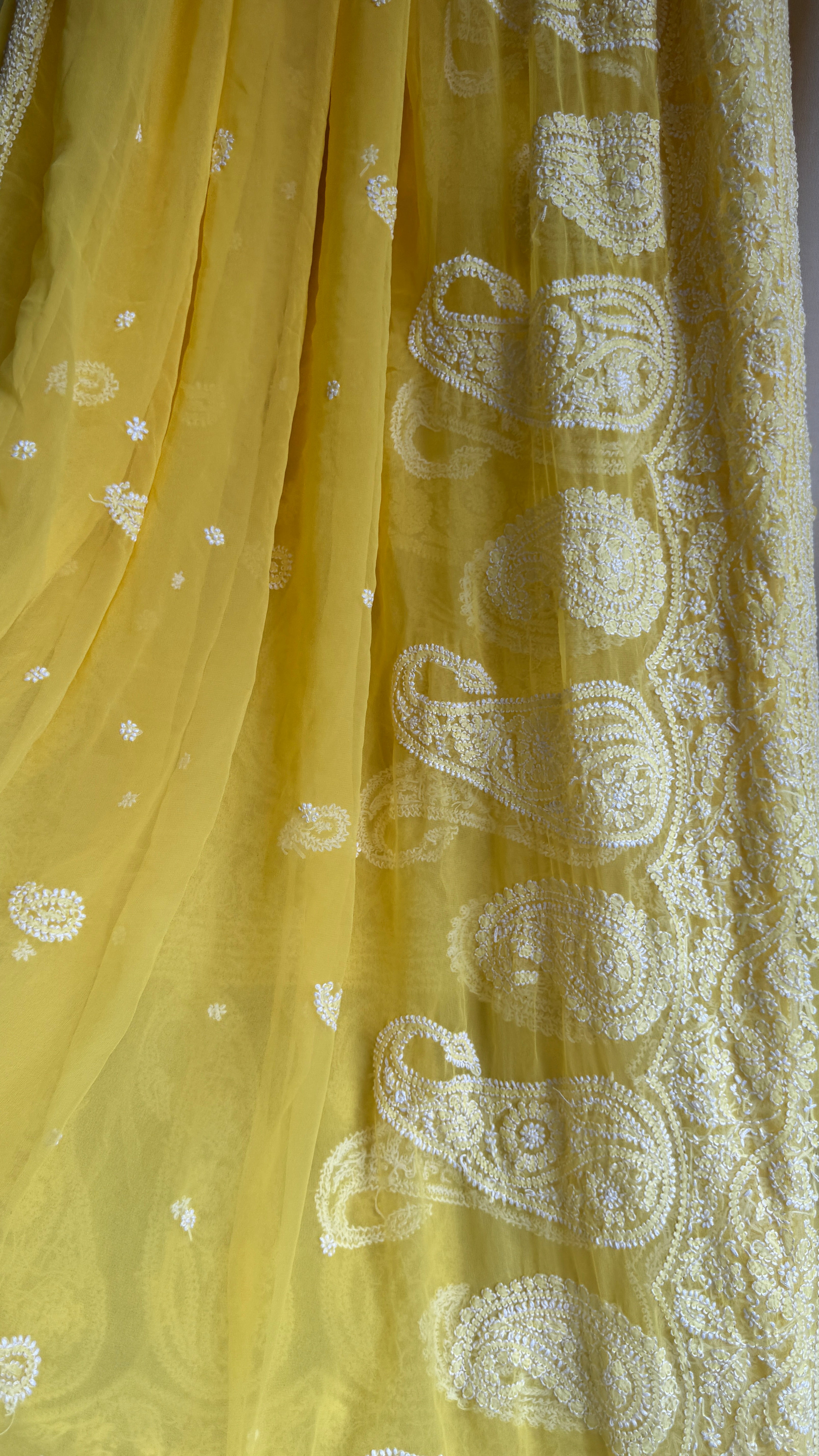 Georgette Chikankari saree in Yellow