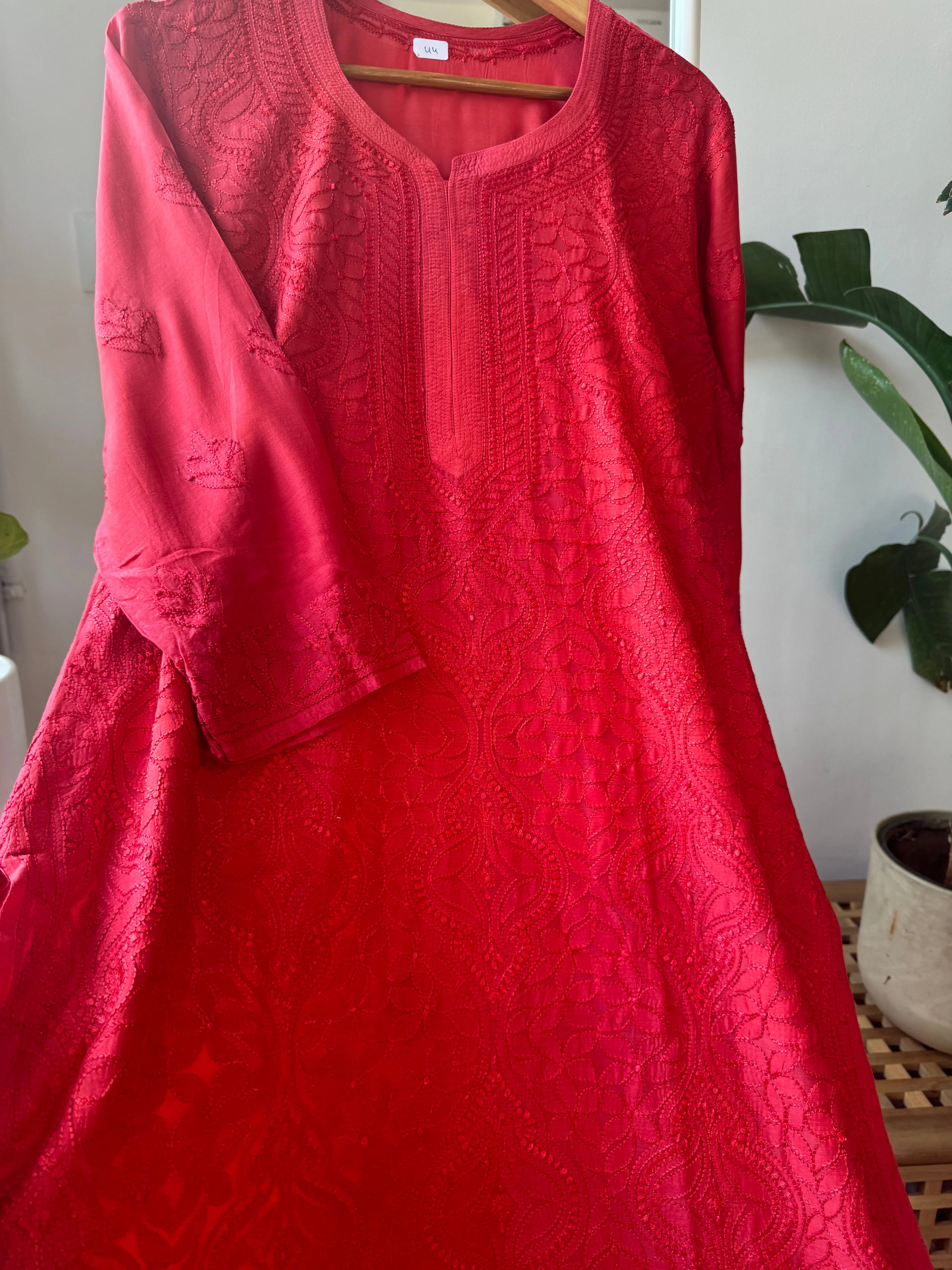 Muslin Chikankari Kurti - Red ARIAA CHIKANKARI 