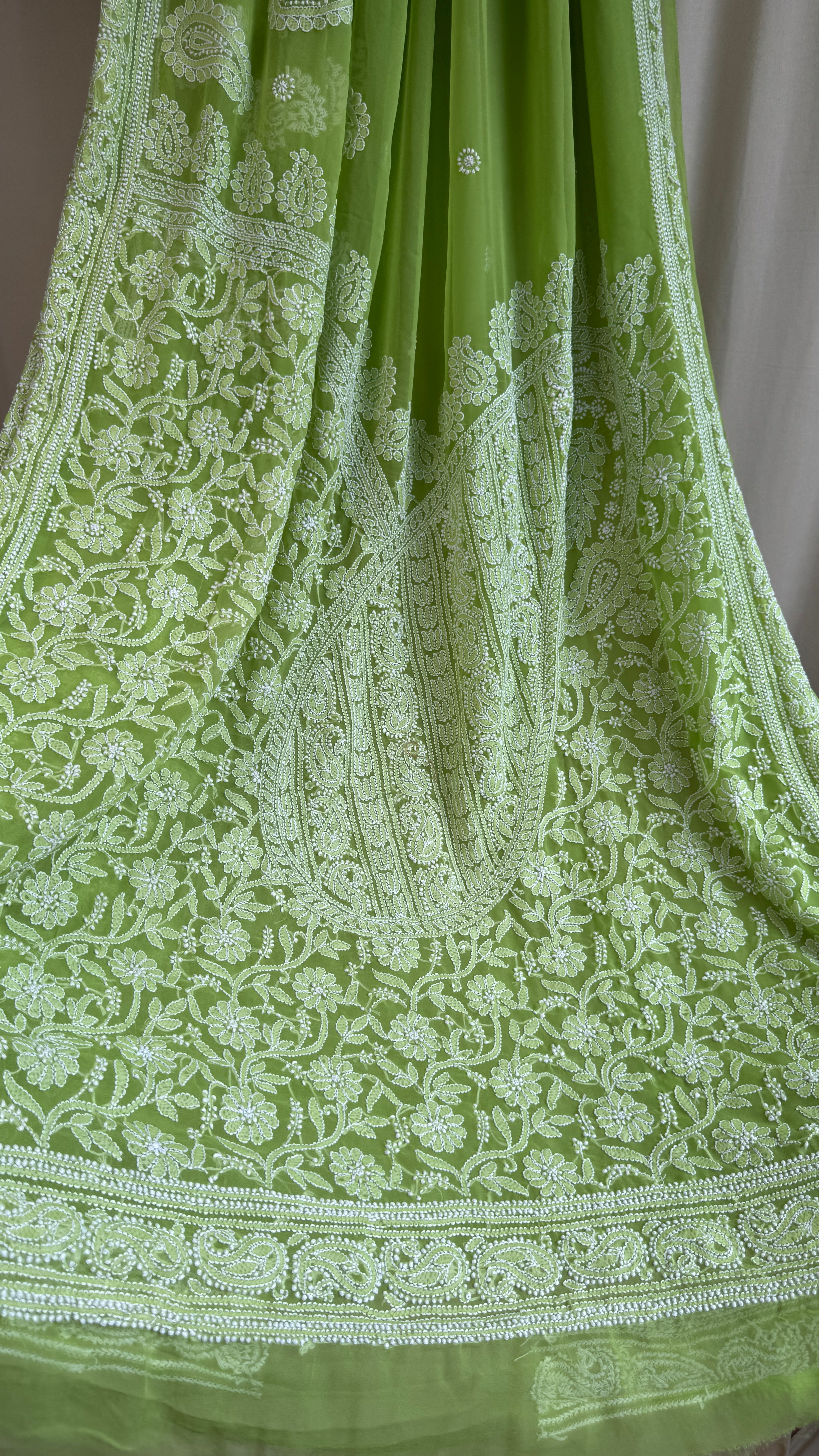 Georgette Chikankari saree in Green