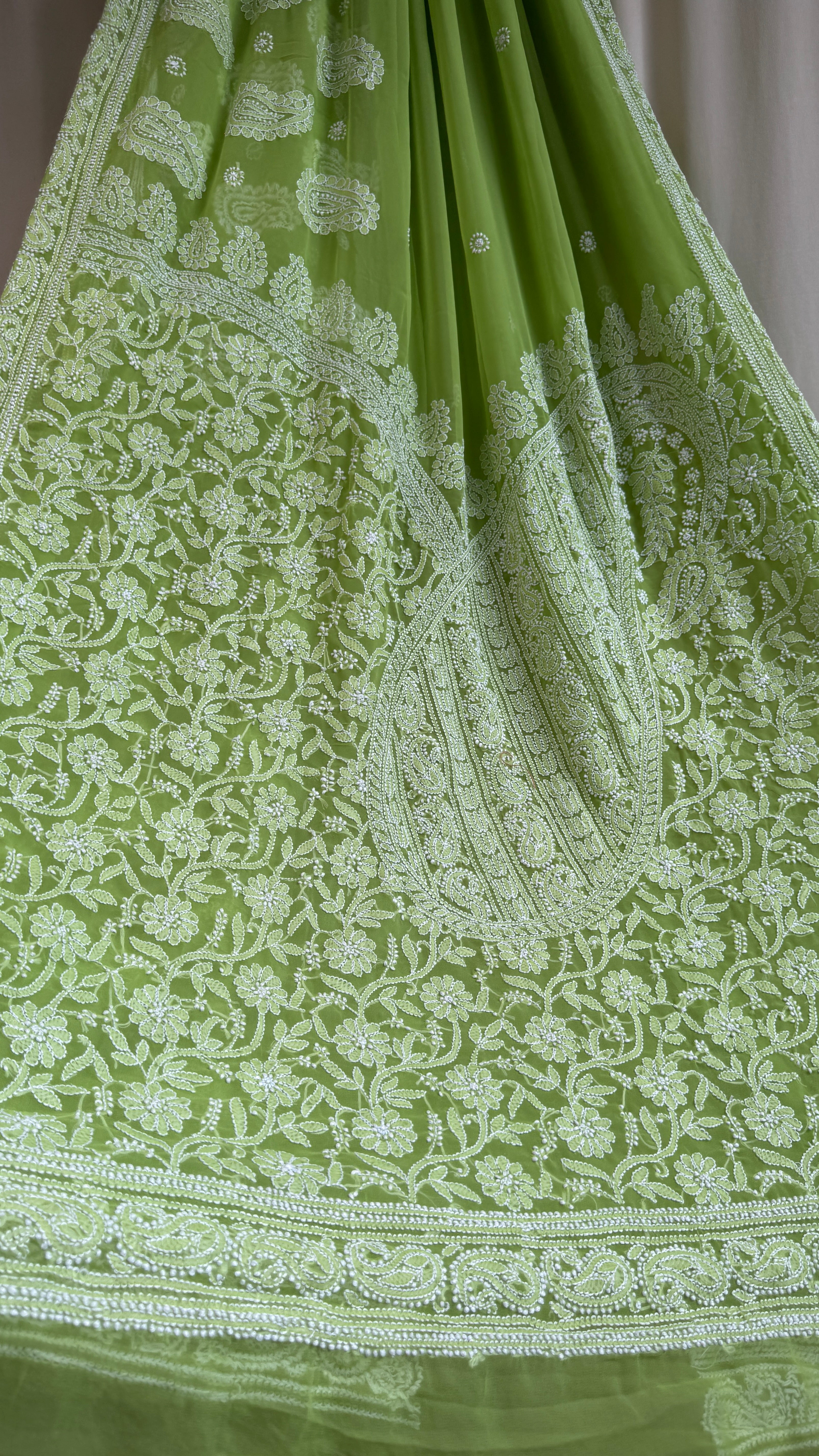 Georgette Chikankari saree in Green