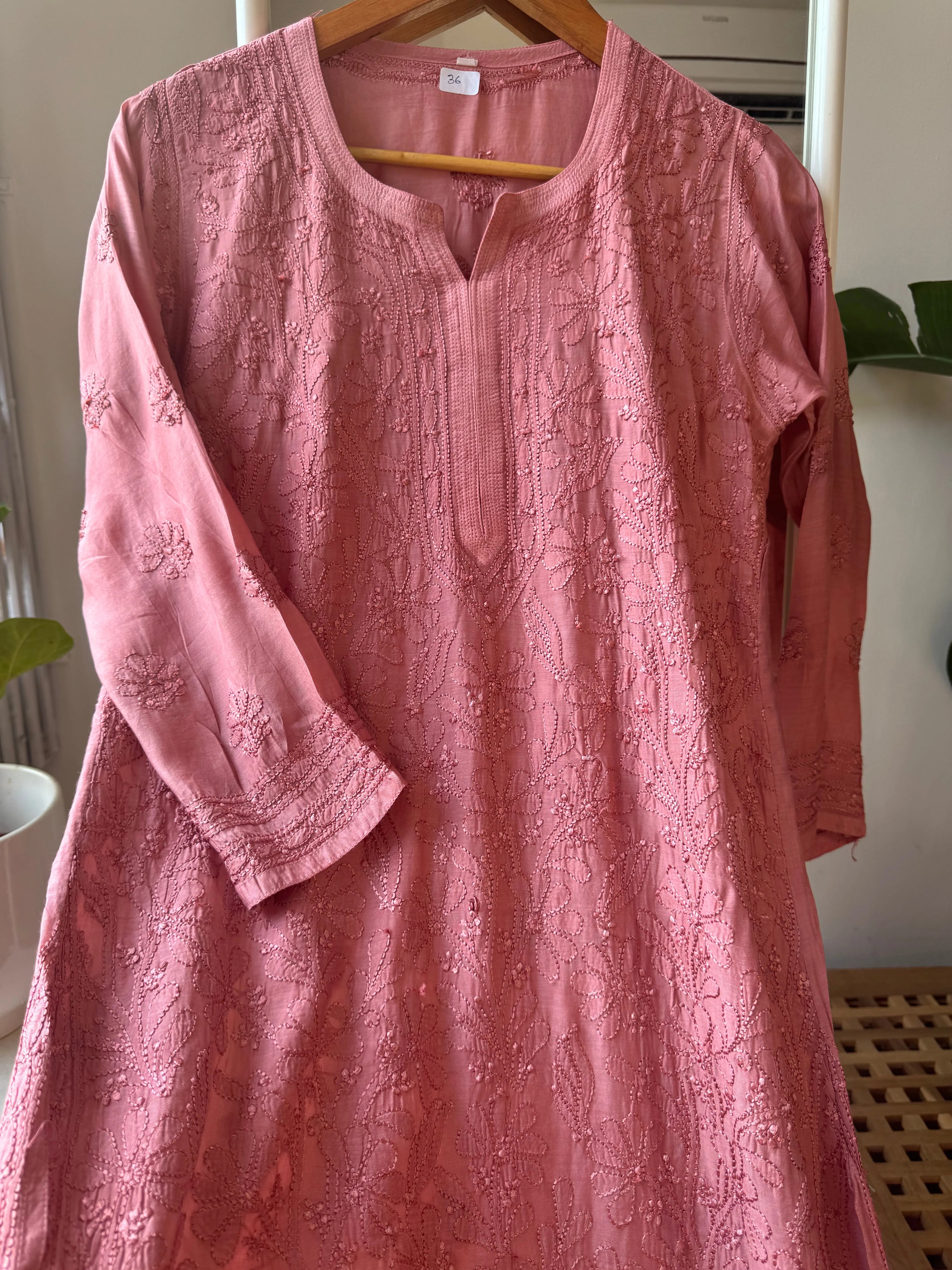 Muslin Chikankari Kurti - Rosewood ARIAA CHIKANKARI 