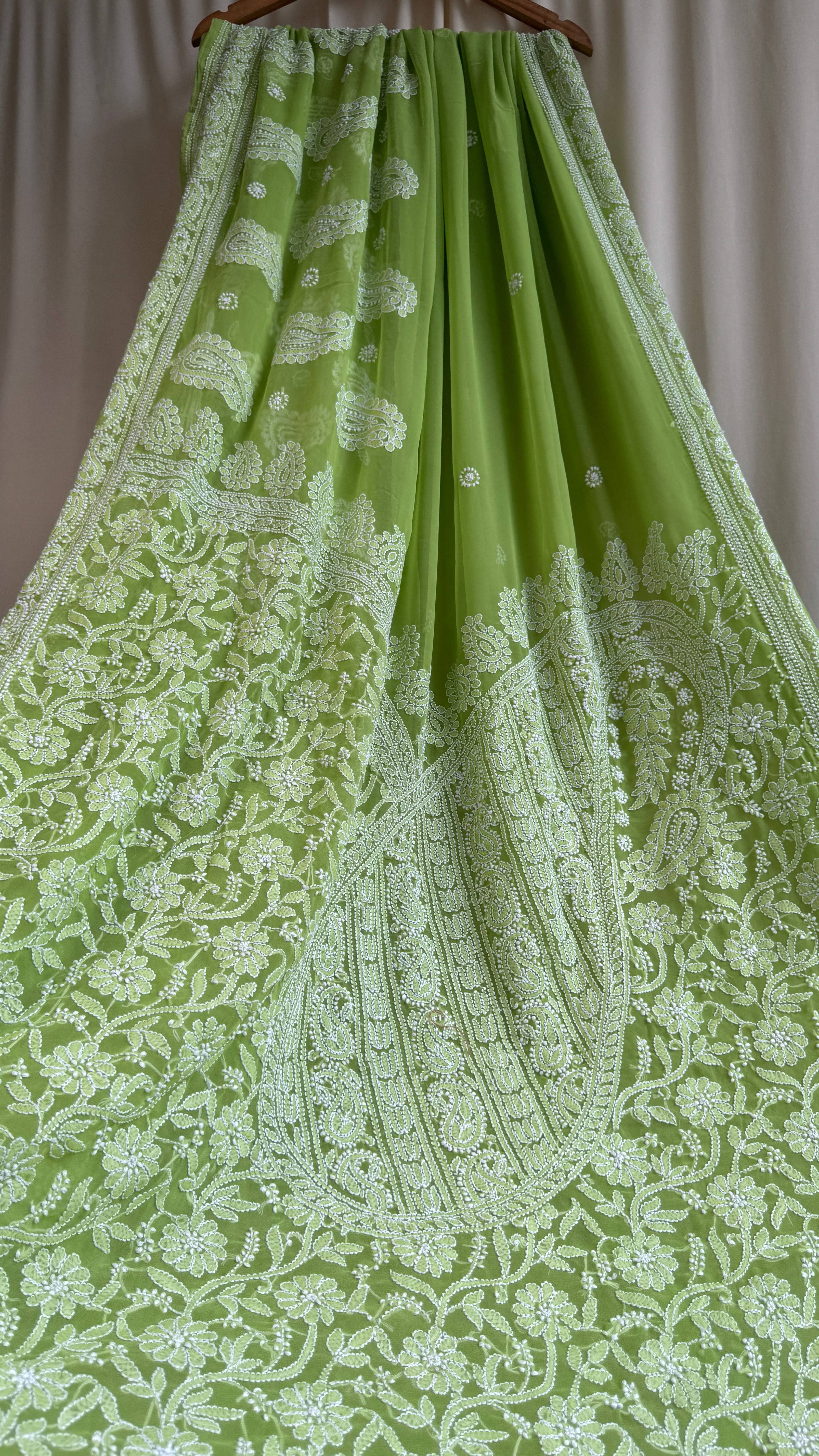 Georgette Chikankari saree in Green
