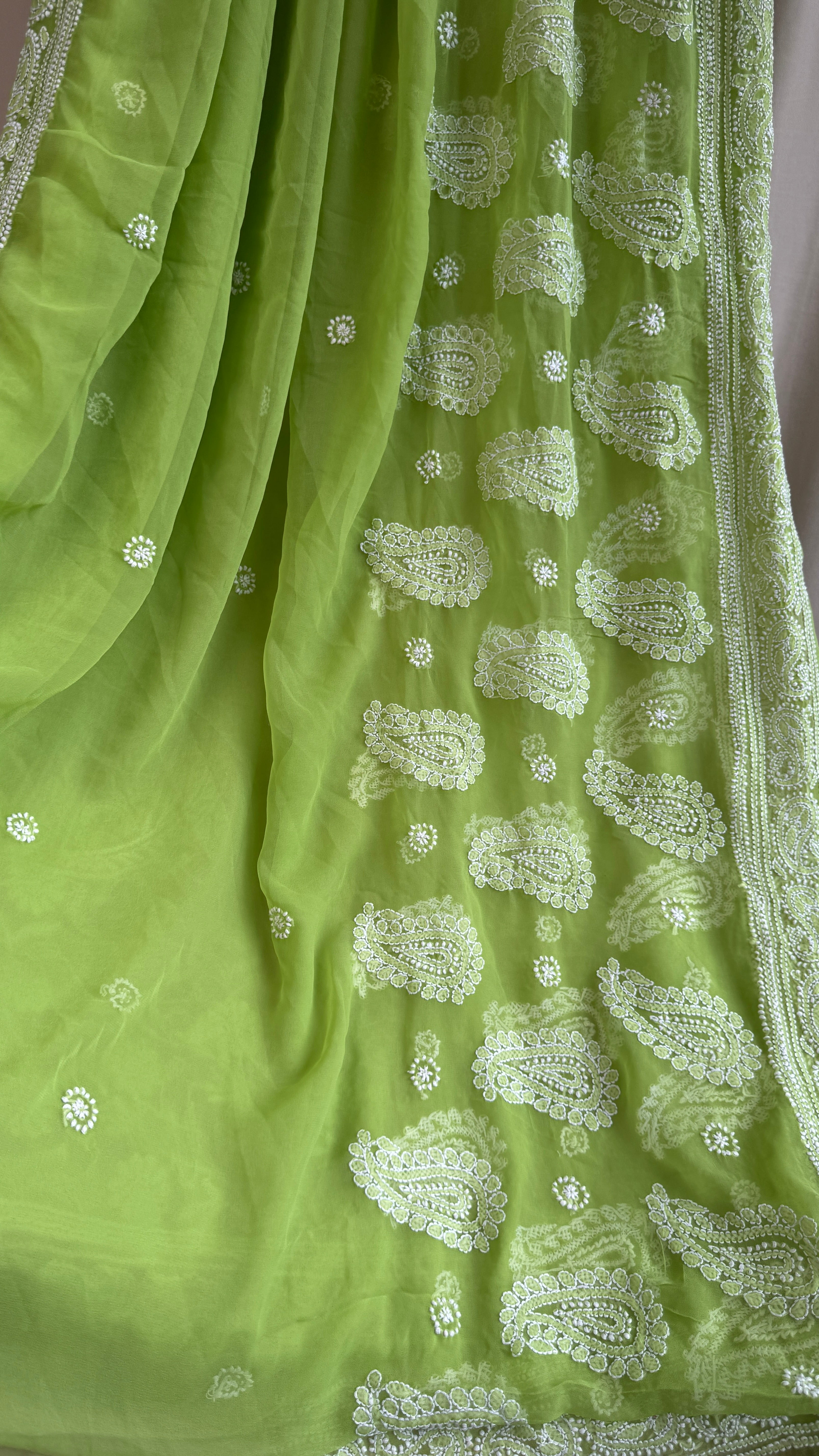 Georgette Chikankari saree in Green