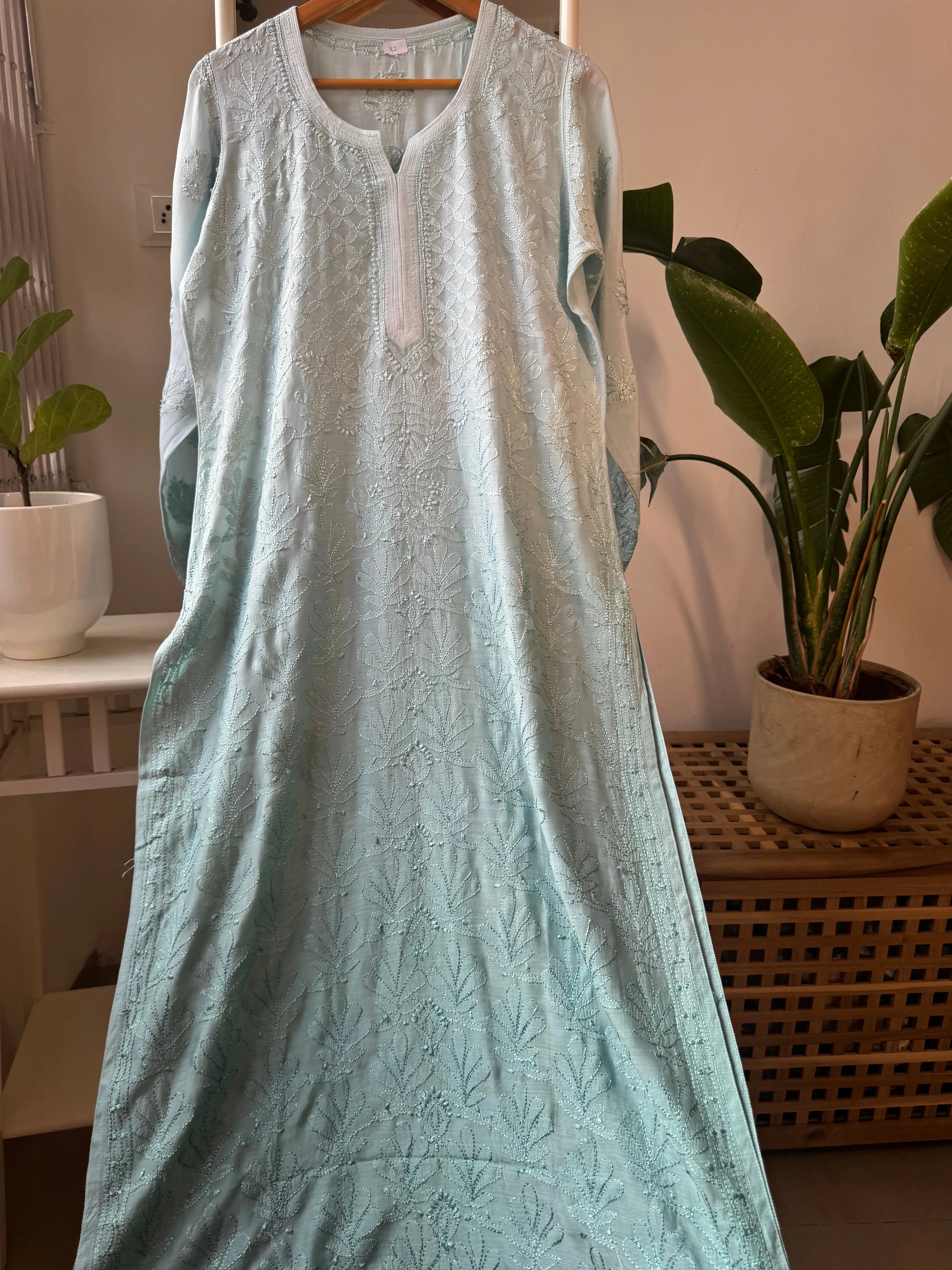 Muslin Chikankari Kurti - Green Ombre ARIAA CHIKANKARI 