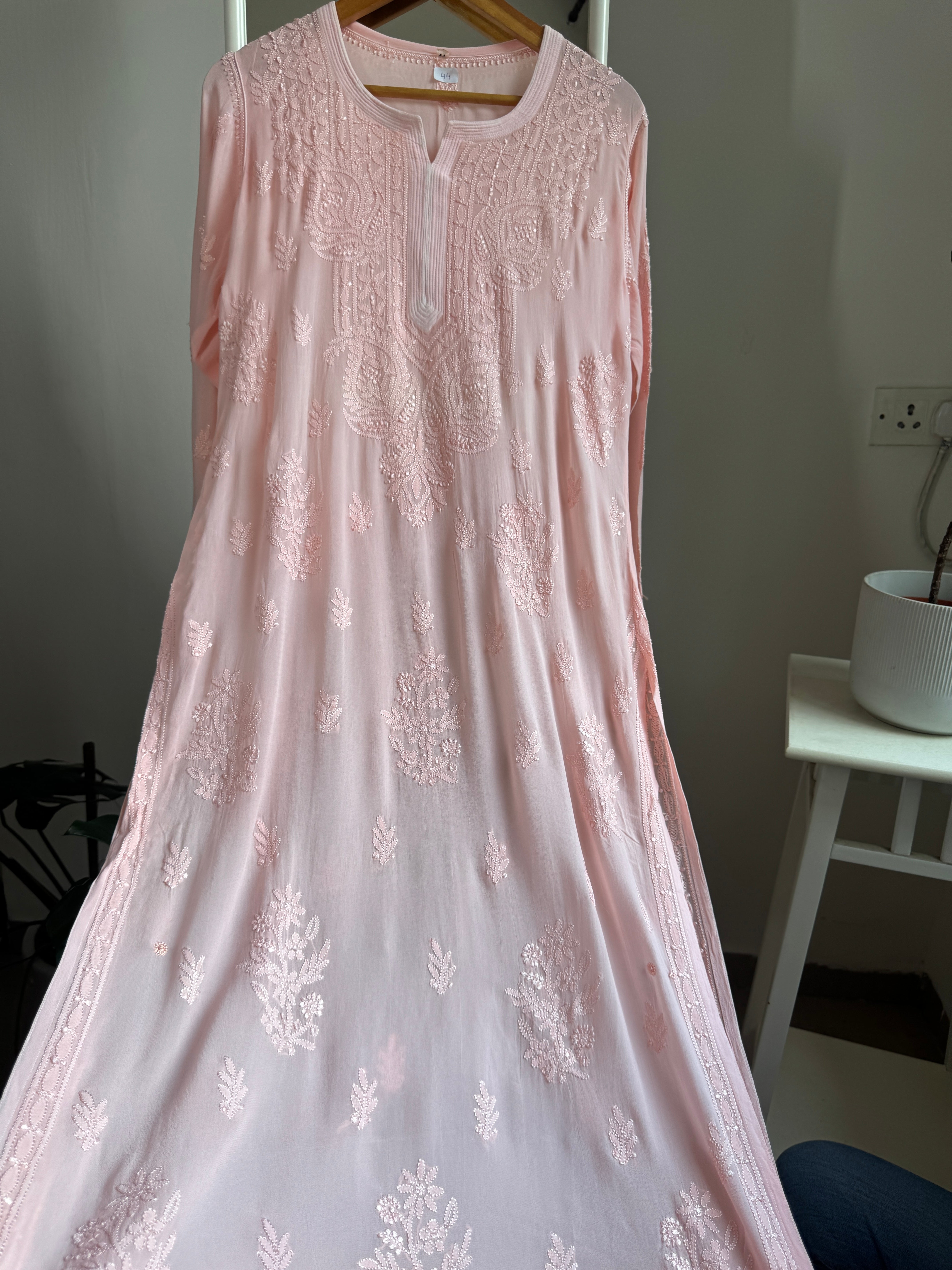 Viscose Kurti - Gala Booti- Peach ARIAA CHIKANKARI 
