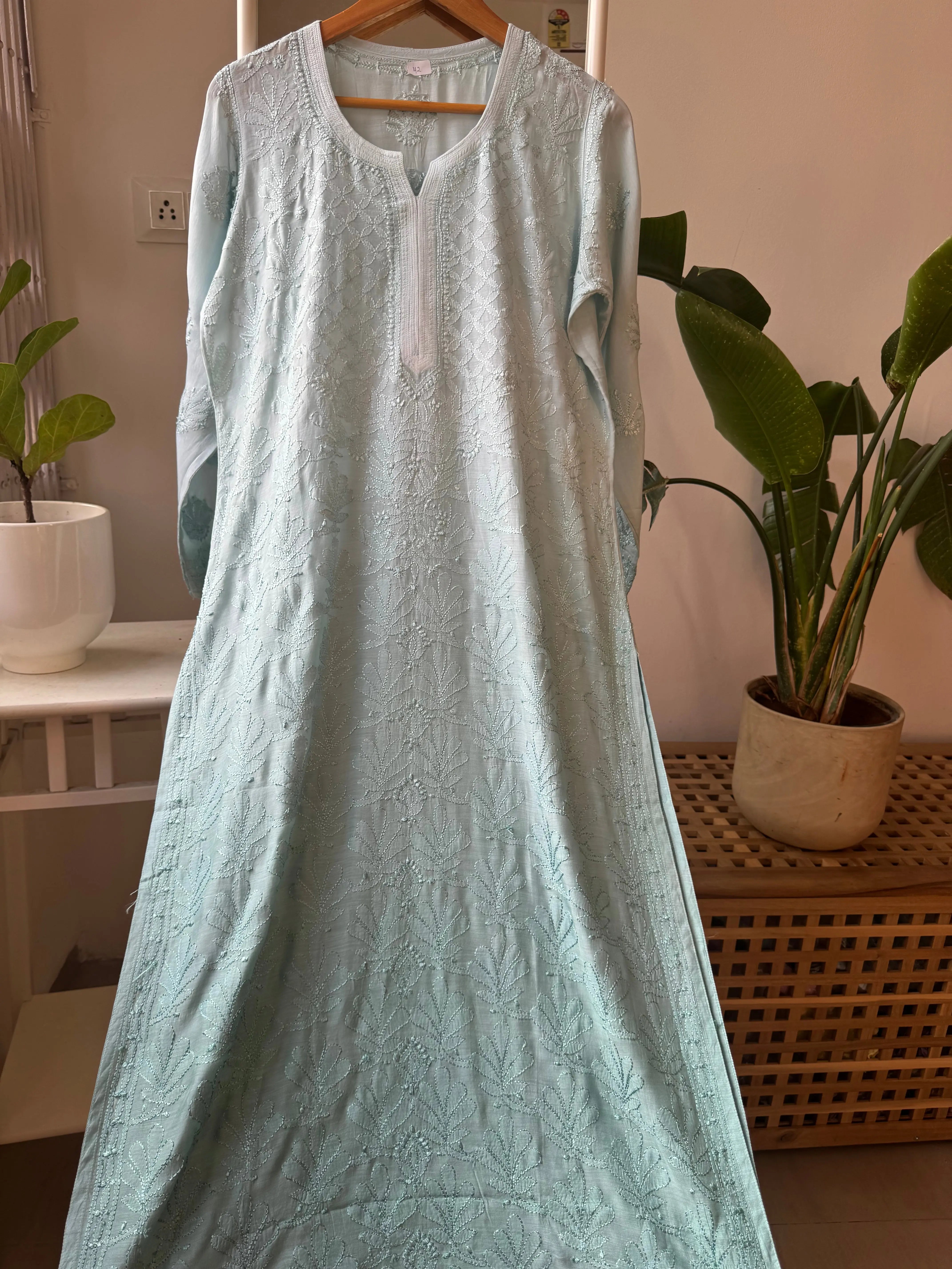 Muslin Chikankari Kurti - Green Ombre ARIAA CHIKANKARI 