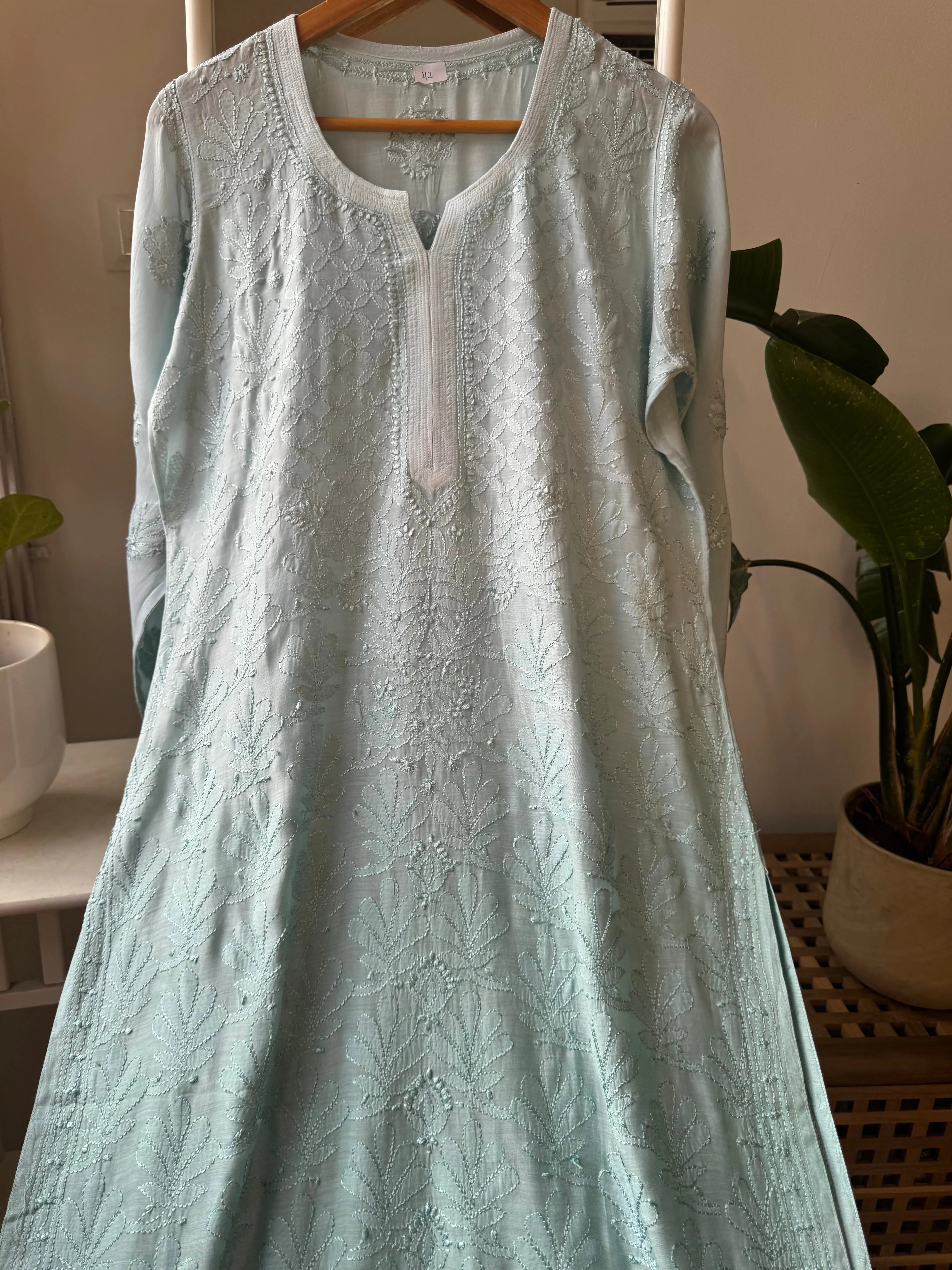 Muslin Chikankari Kurti - Green Ombre ARIAA CHIKANKARI 