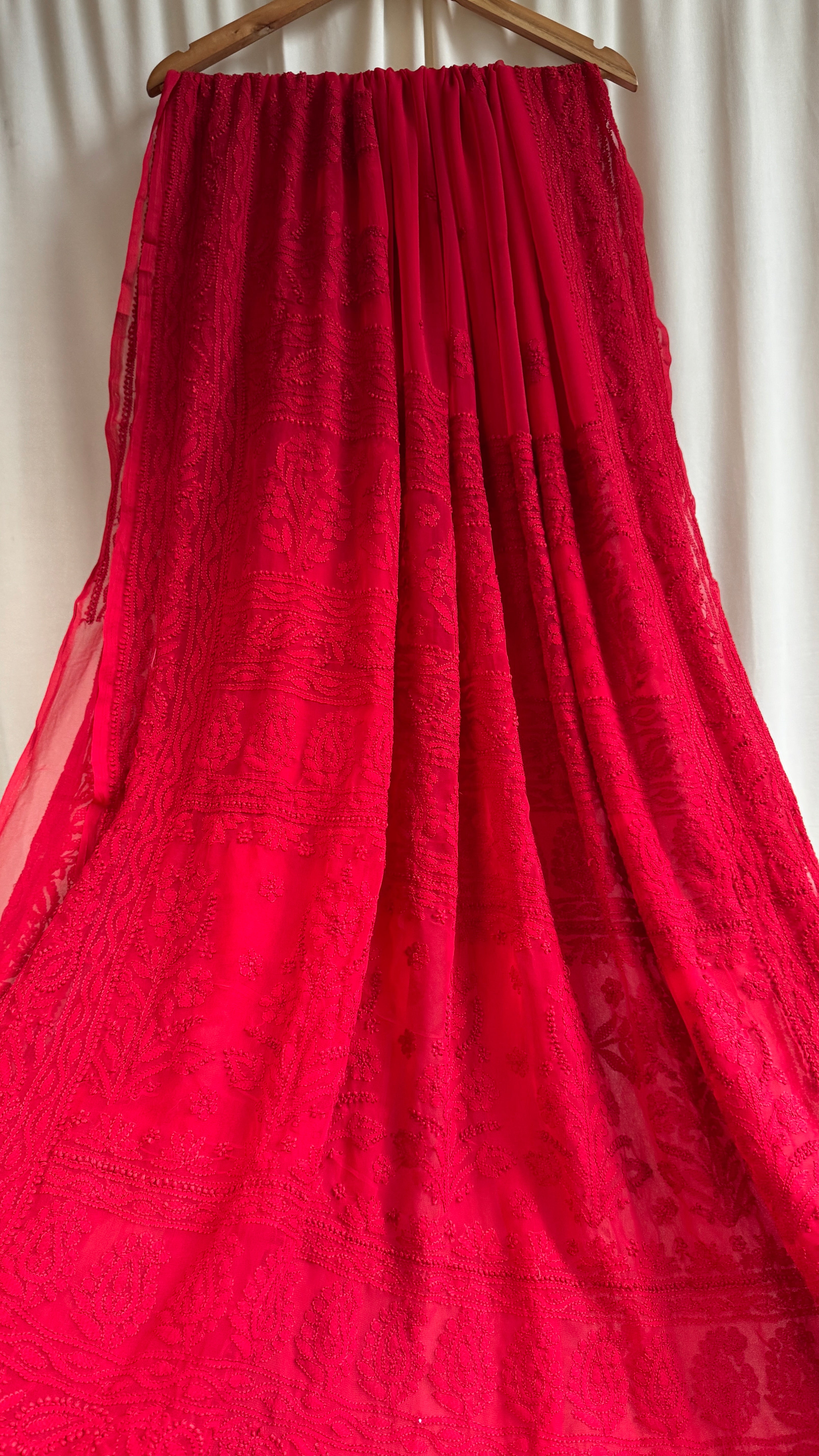 Georgette Chikankari saree in Red