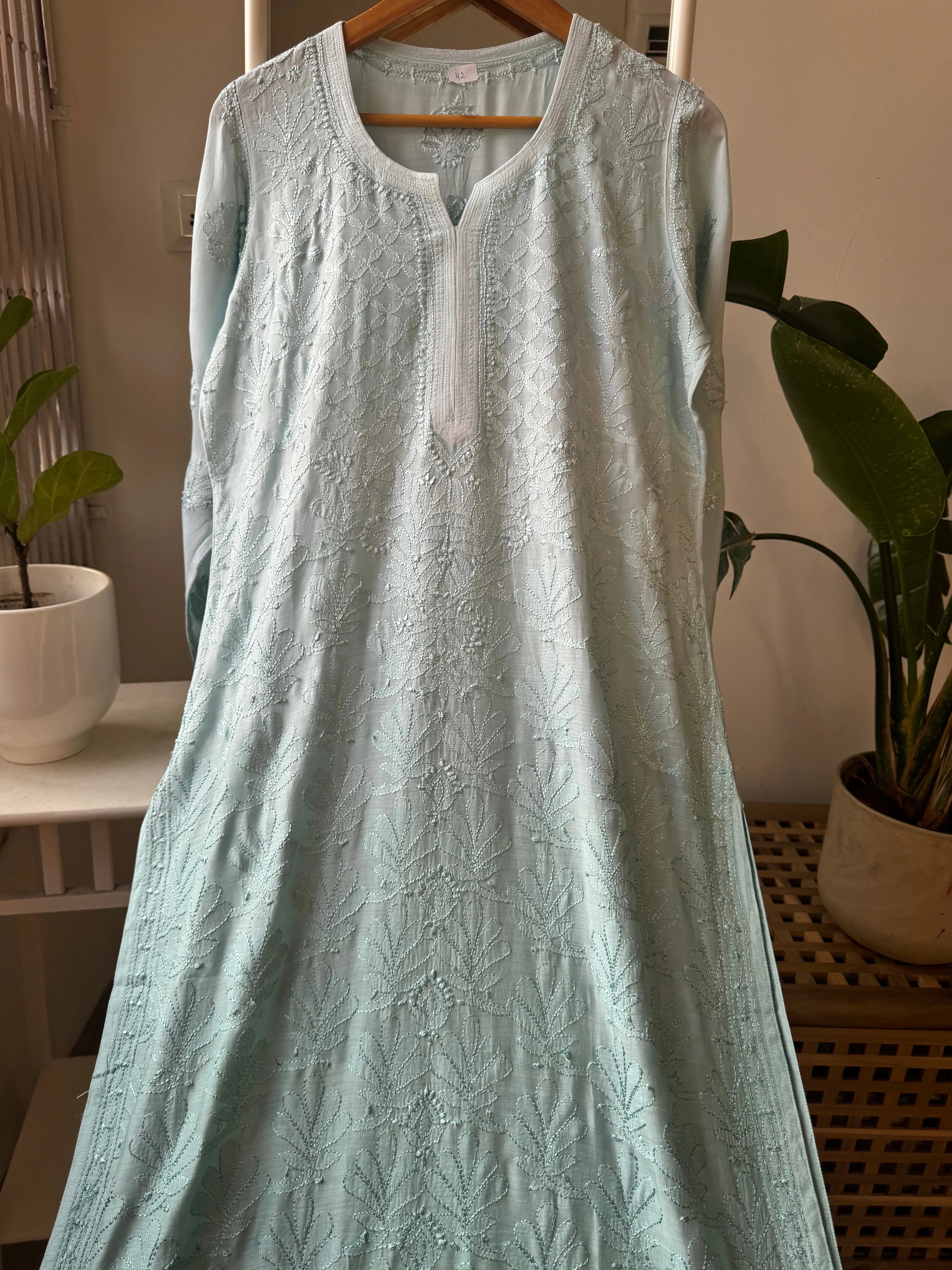 Muslin Chikankari Kurti - Green Ombre ARIAA CHIKANKARI 