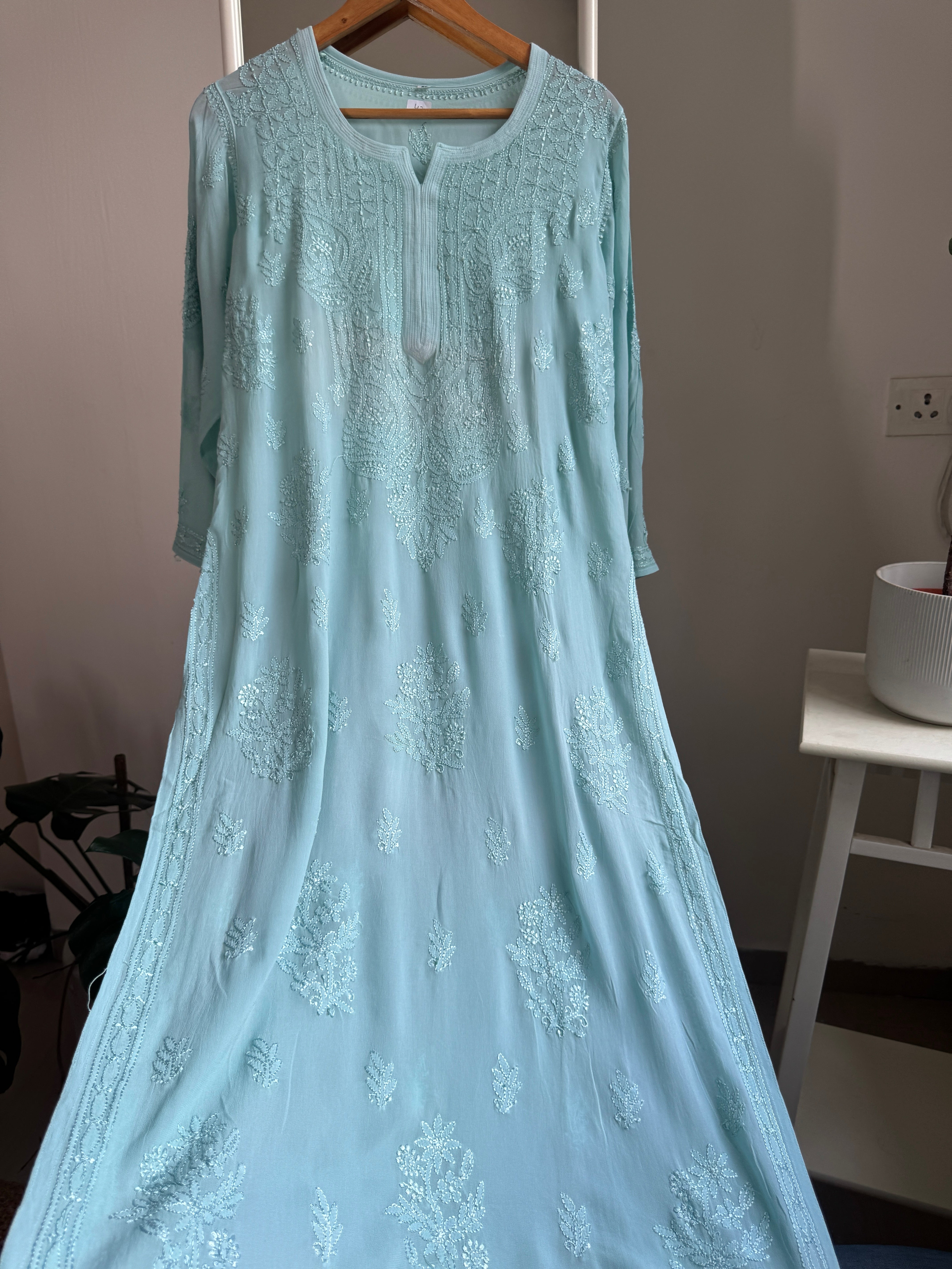 Viscose Kurti - Gala Booti- Tiffany Green ARIAA CHIKANKARI 