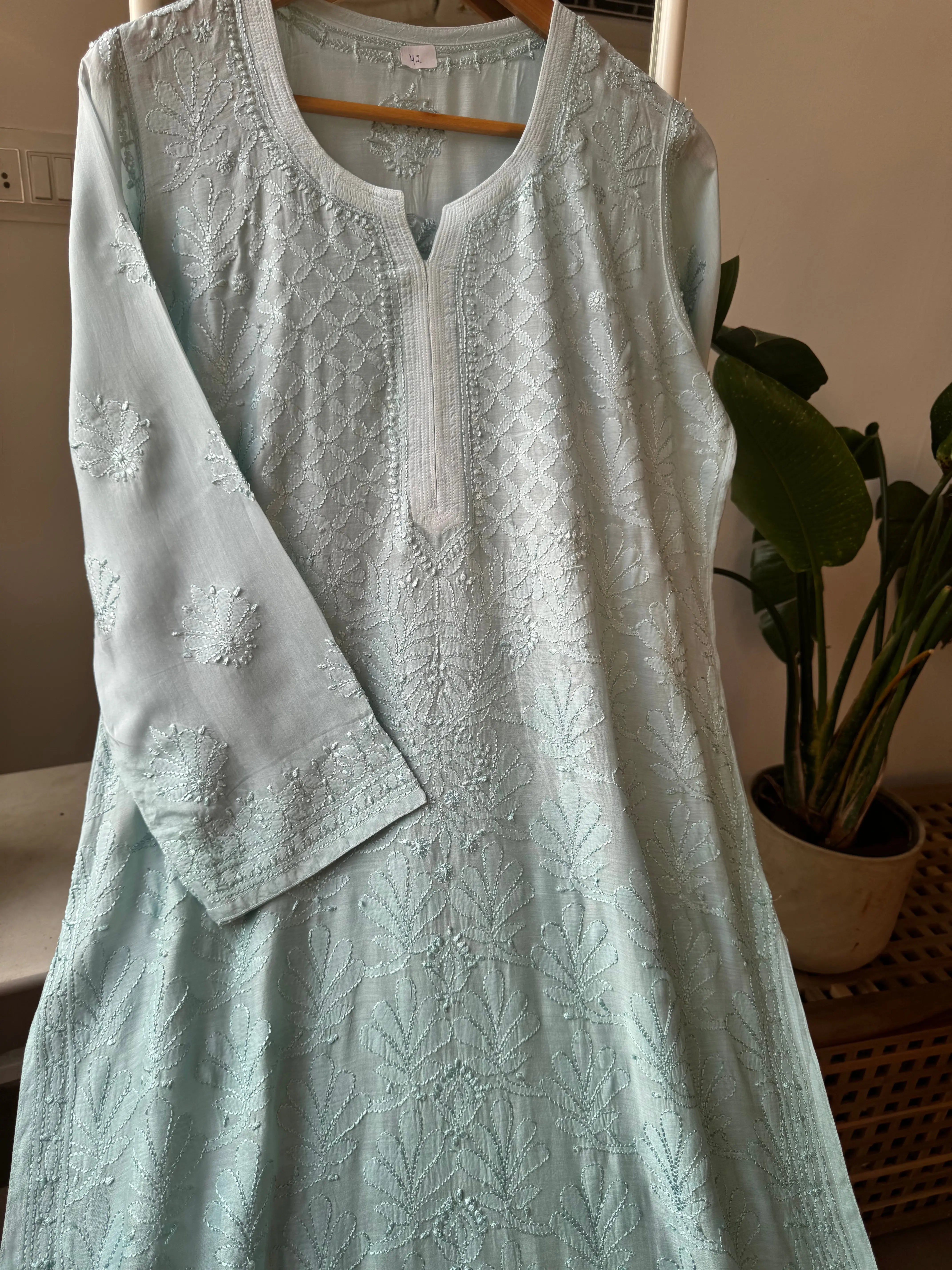 Muslin Chikankari Kurti - Green Ombre ARIAA CHIKANKARI 