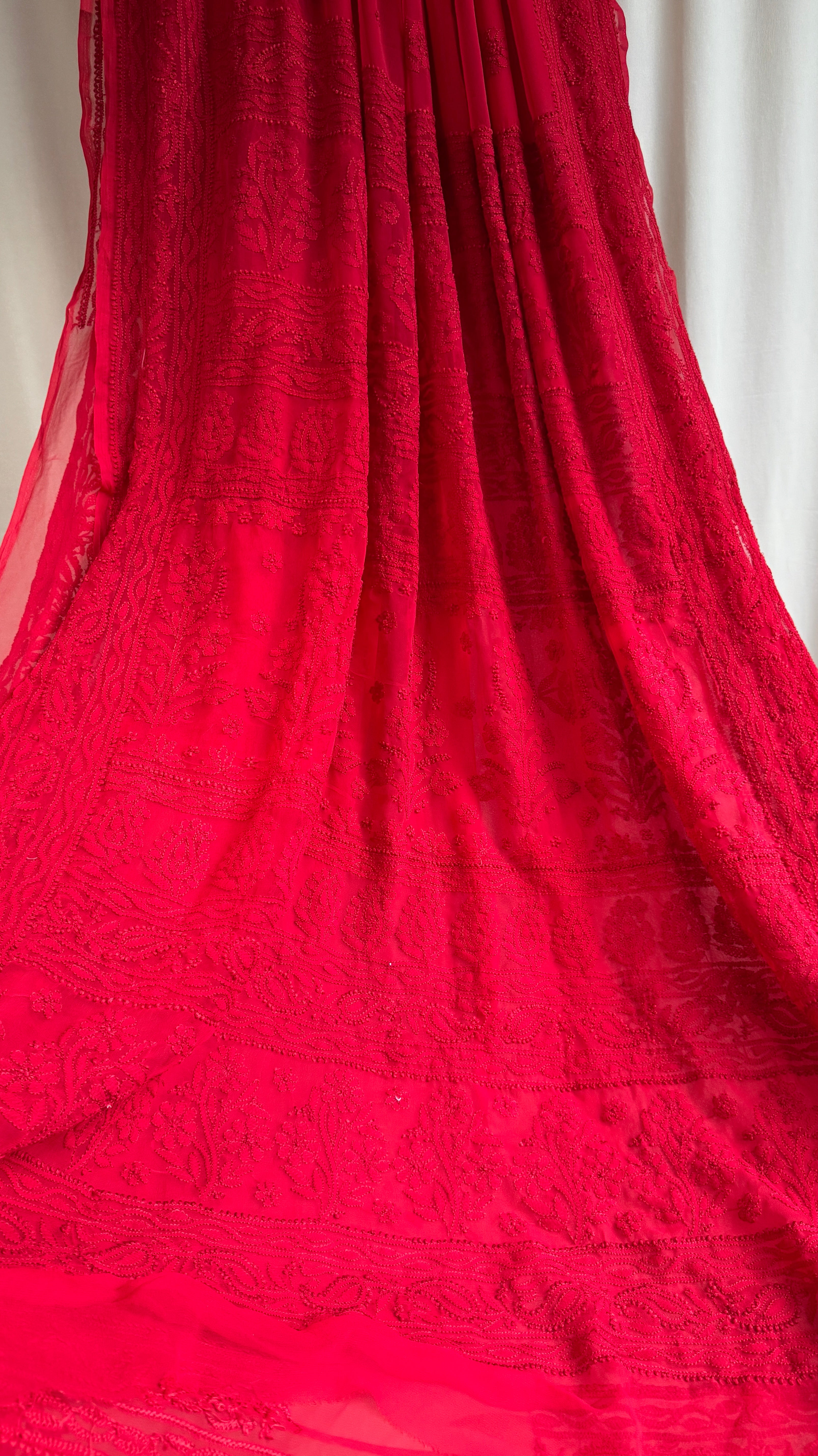 Georgette Chikankari saree in Red