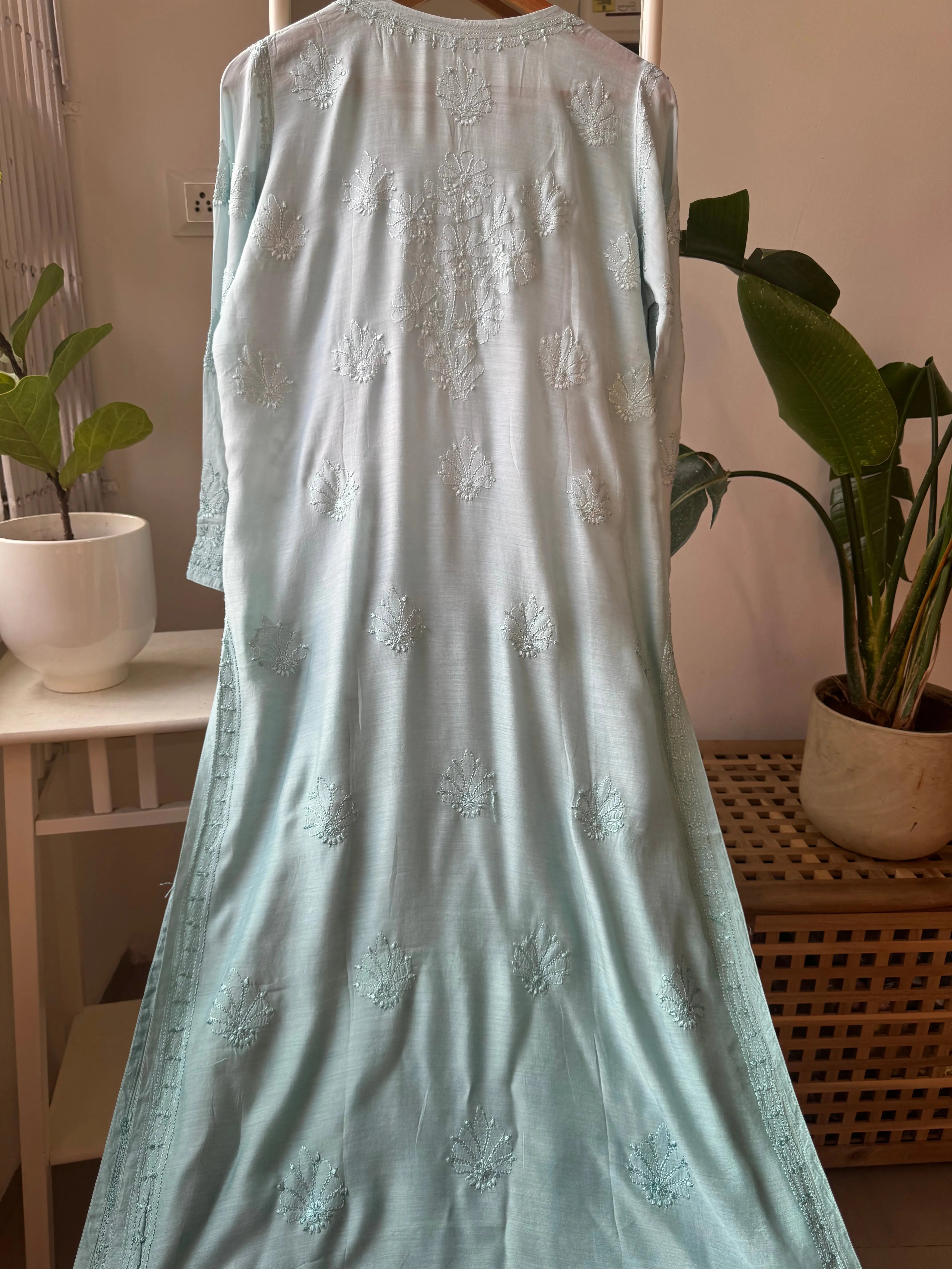 Muslin Chikankari Kurti - Green Ombre ARIAA CHIKANKARI 