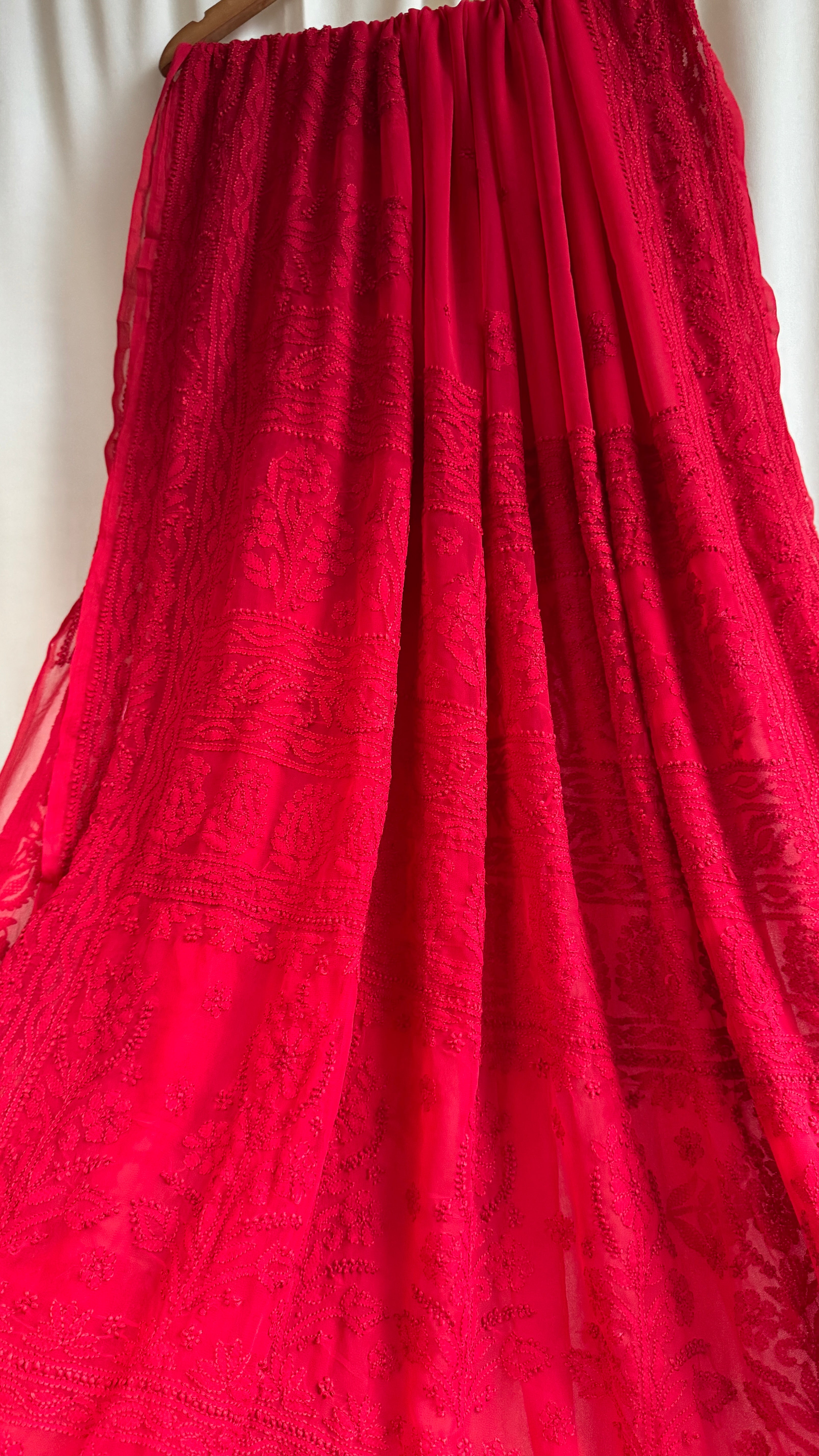 Georgette Chikankari saree in Red