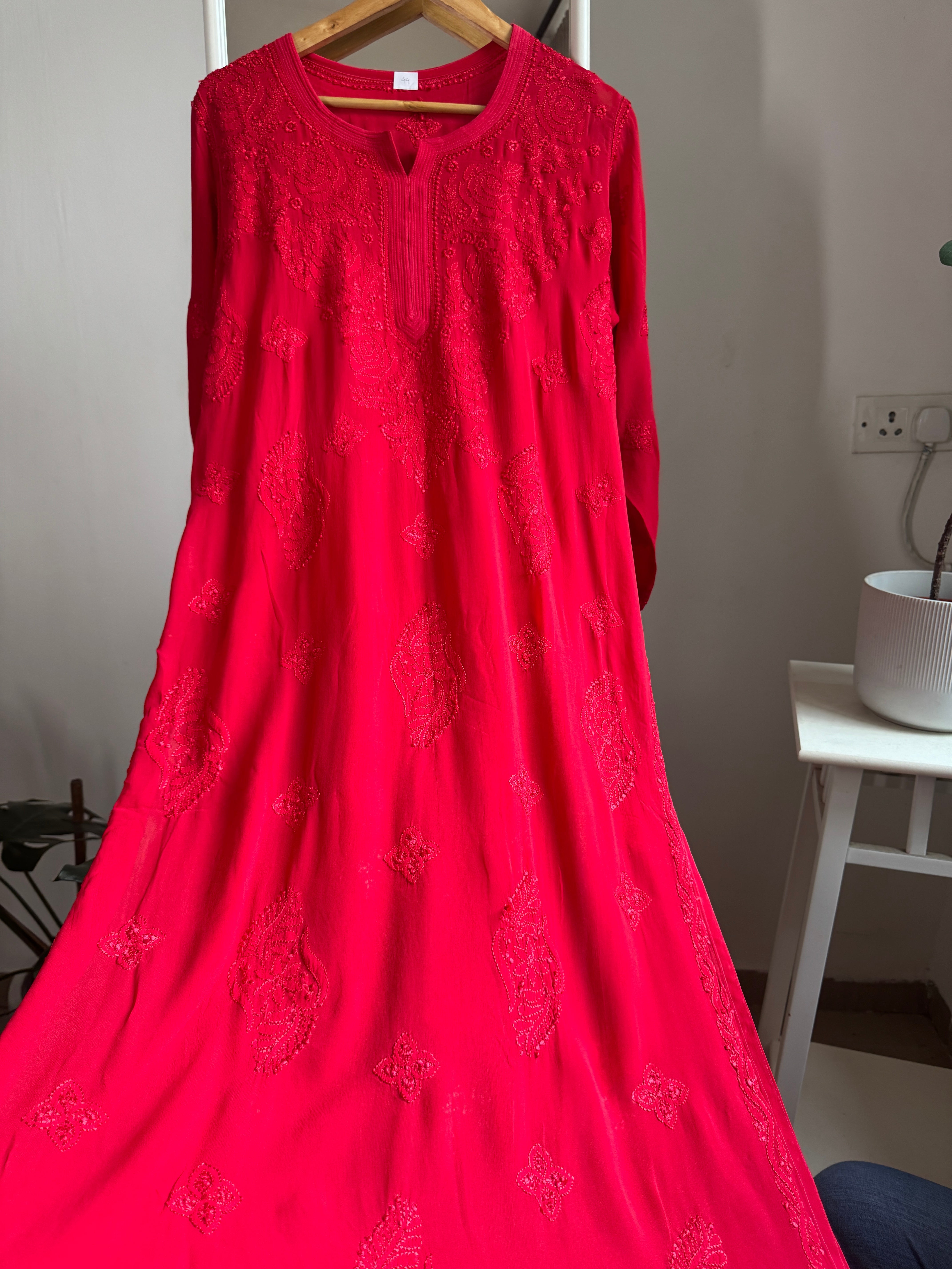 Viscose Kurti - Gala Booti- Red ARIAA CHIKANKARI 