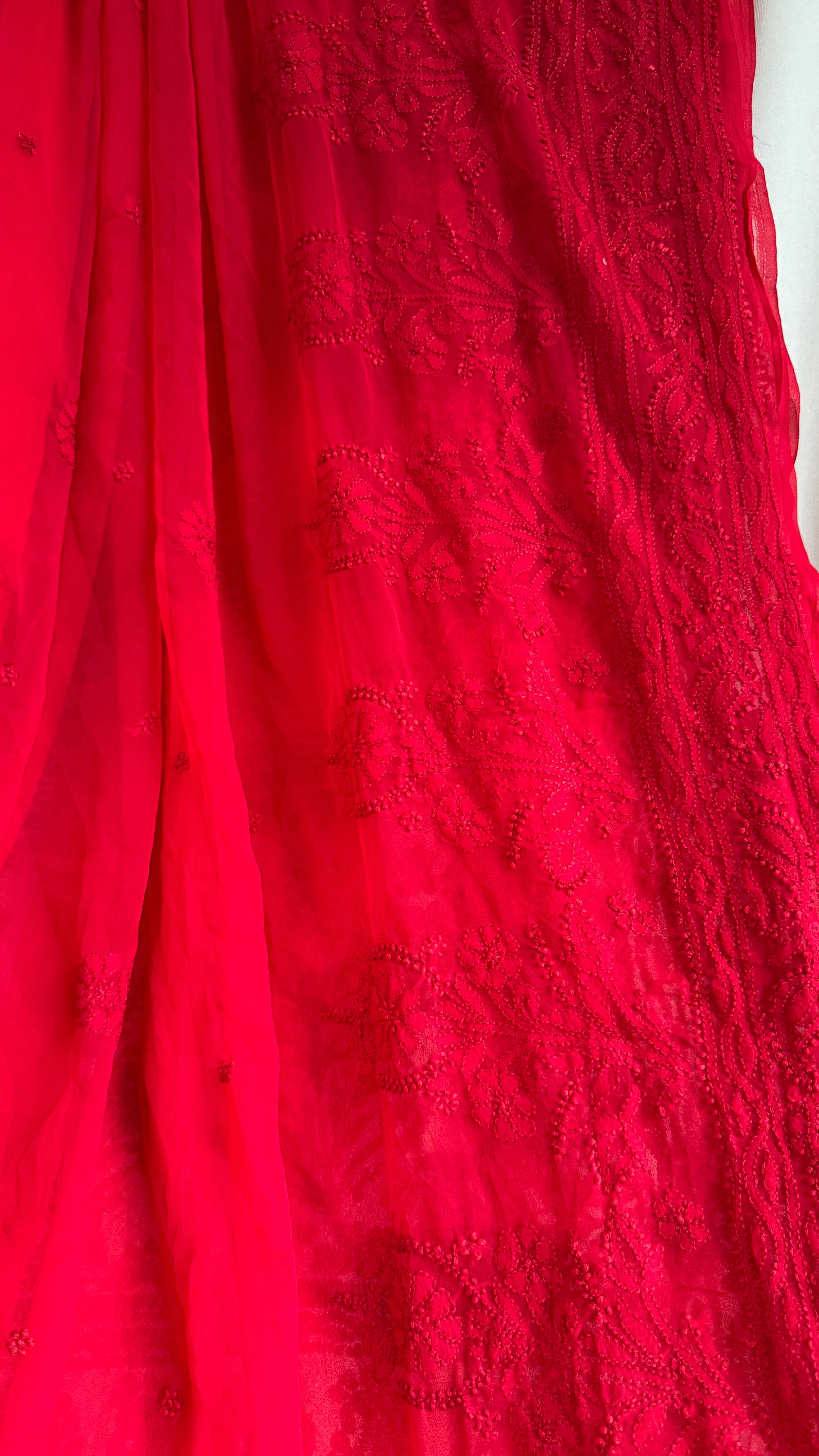 Georgette Chikankari saree in Red
